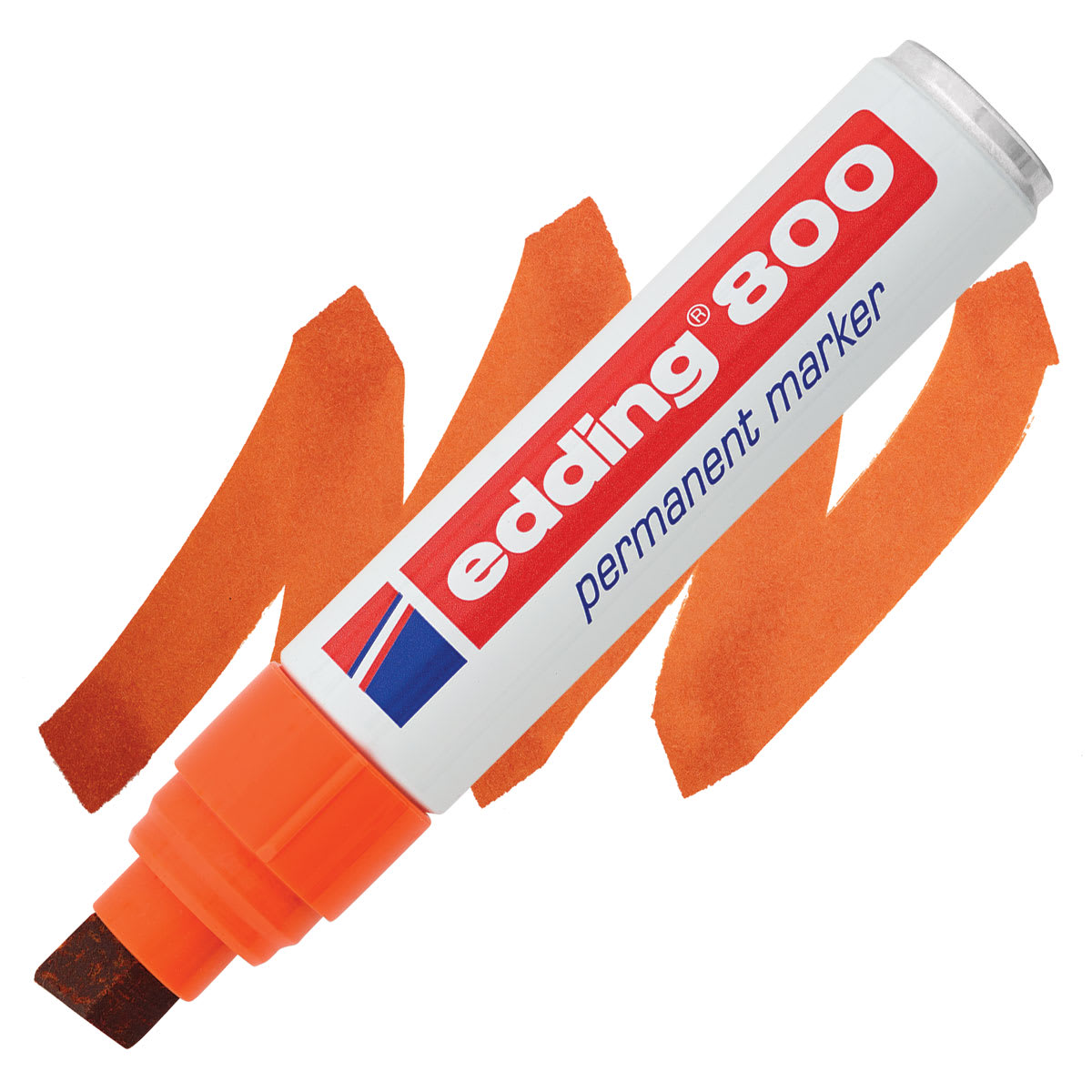 Edding Permanent Marker - Orange, 800, Chisel Nib, 4-12 mm marker and swatch Edding Permanent Marker - Orange, 800, Chisel Nib, 4-12 mm marker and swatch