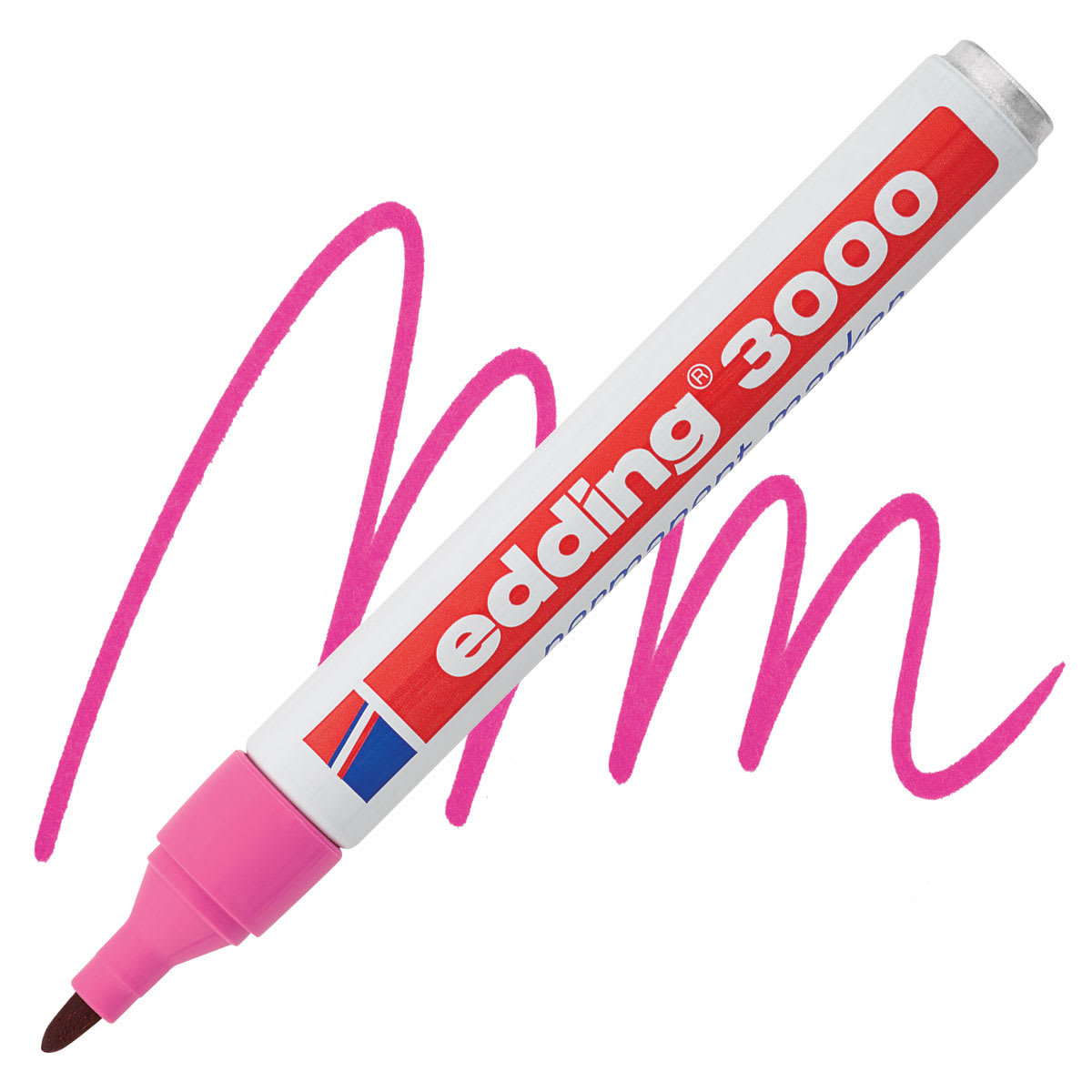 Edding Permanent Marker - Pink, 3000, Bullet Nib marker and swatch