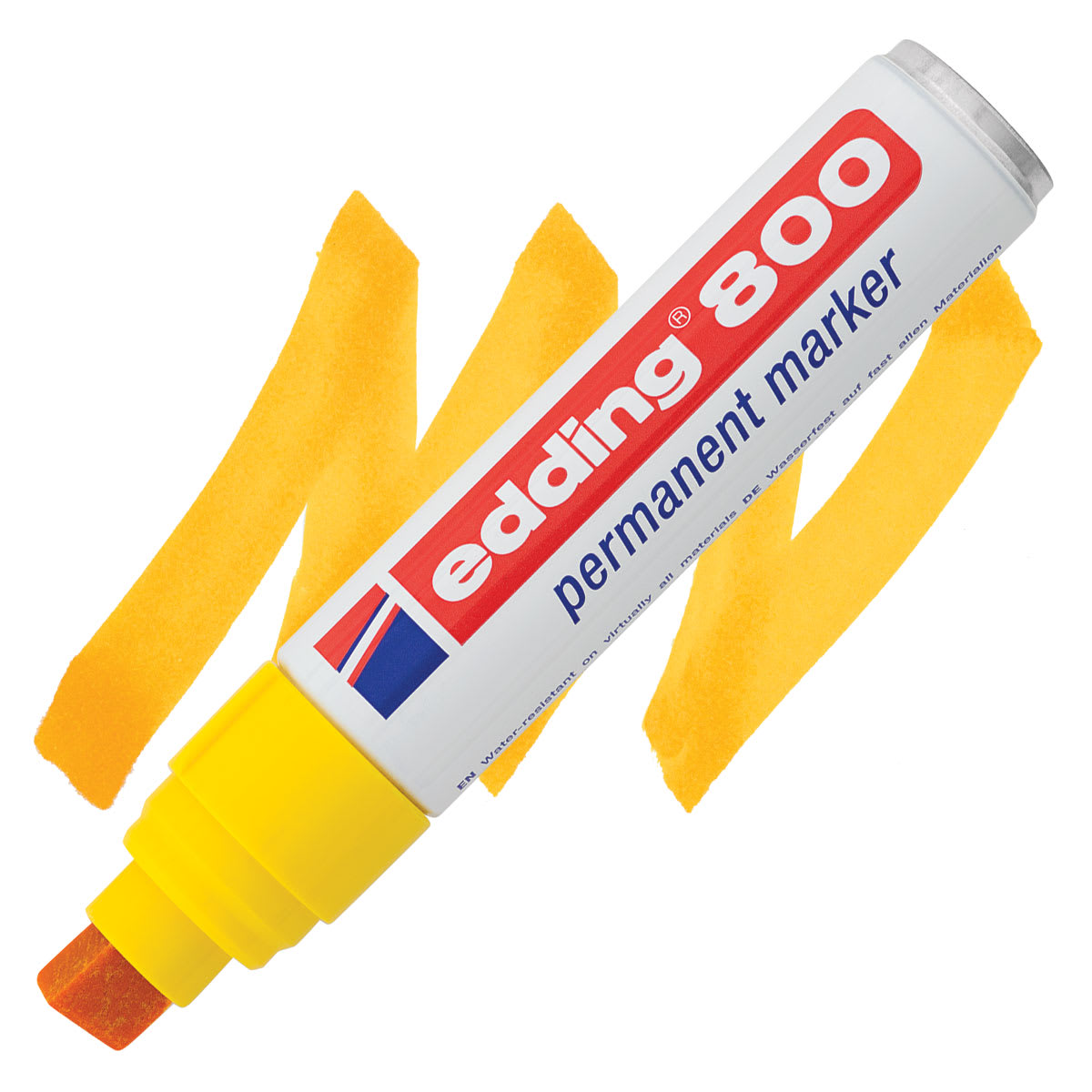 Edding Permanent Marker - Yellow, 800, Chisel Nib, 4-12 mm marker and swatch