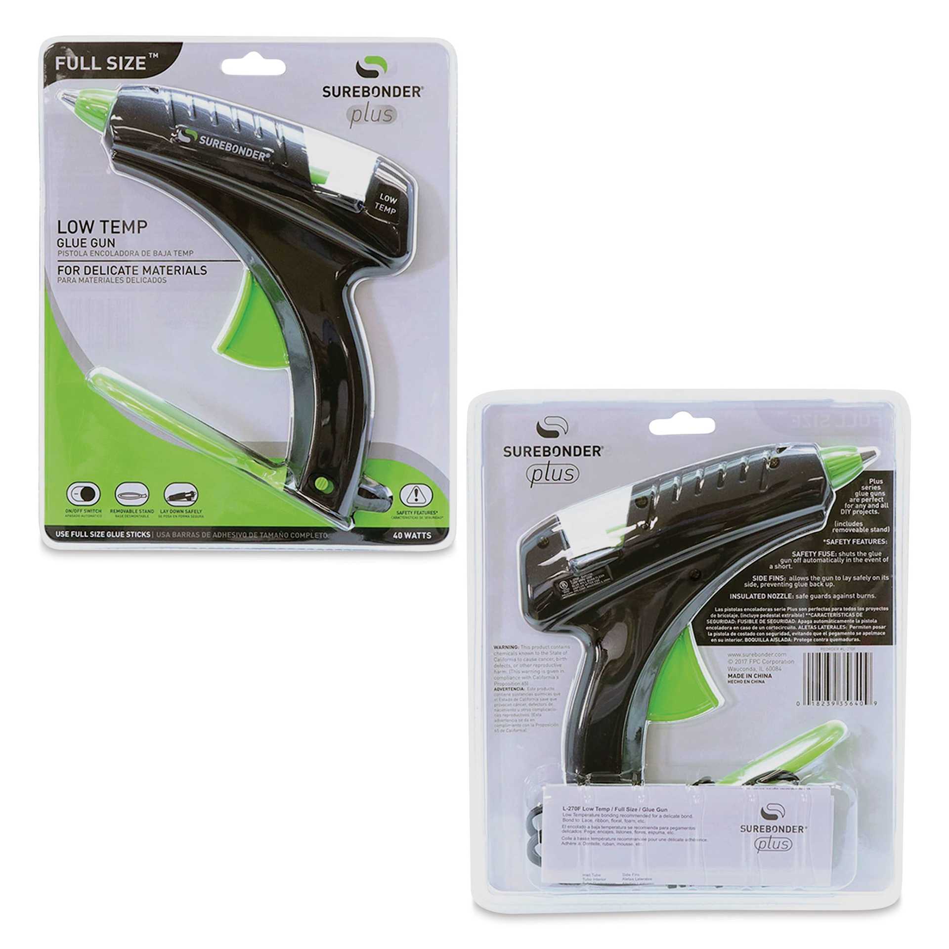Surebonder Plus Series Low Temp Glue Gun (Front and back of packaging)