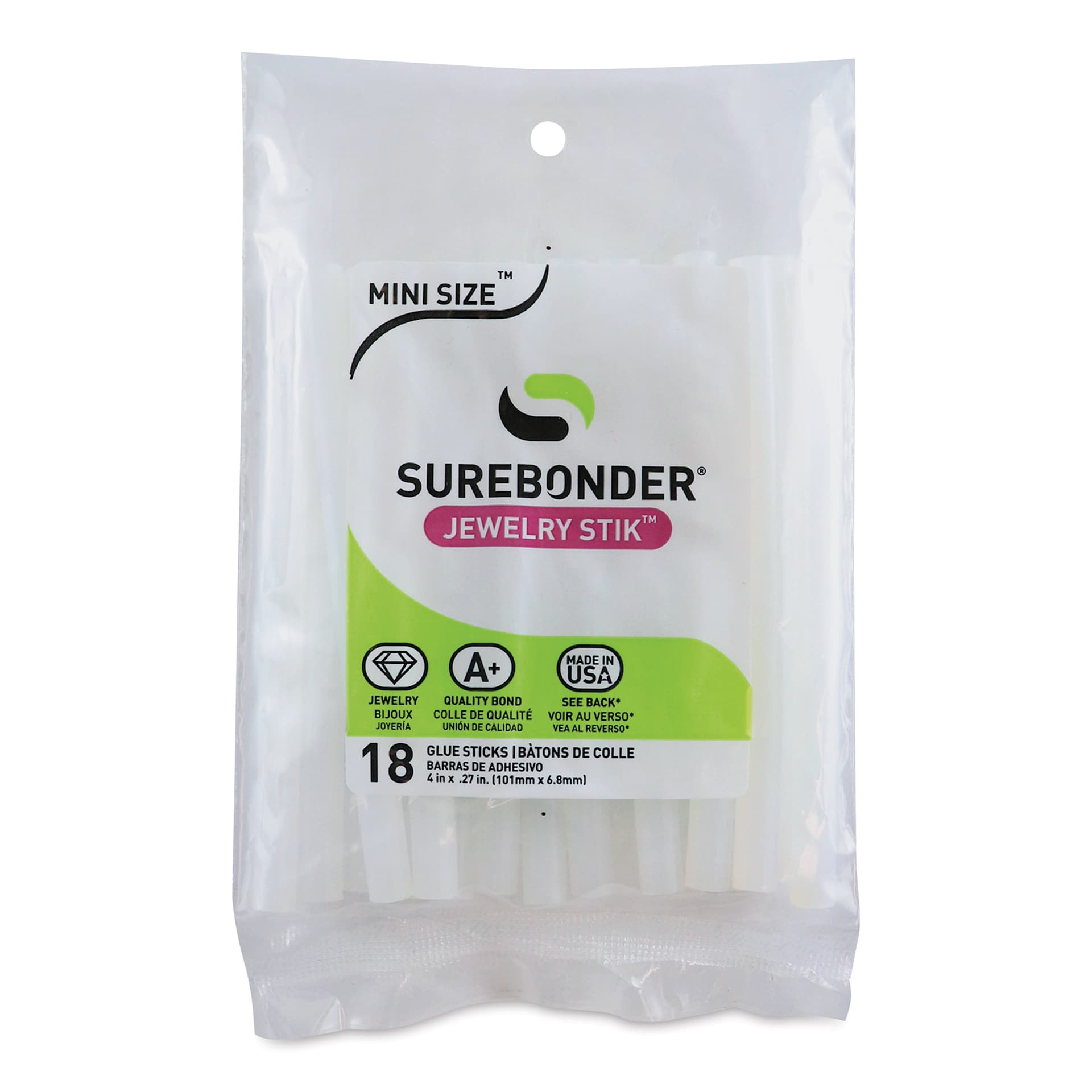 Surebonder Mini Jewelry Stik High Temp Glue Sticks (Front of package)