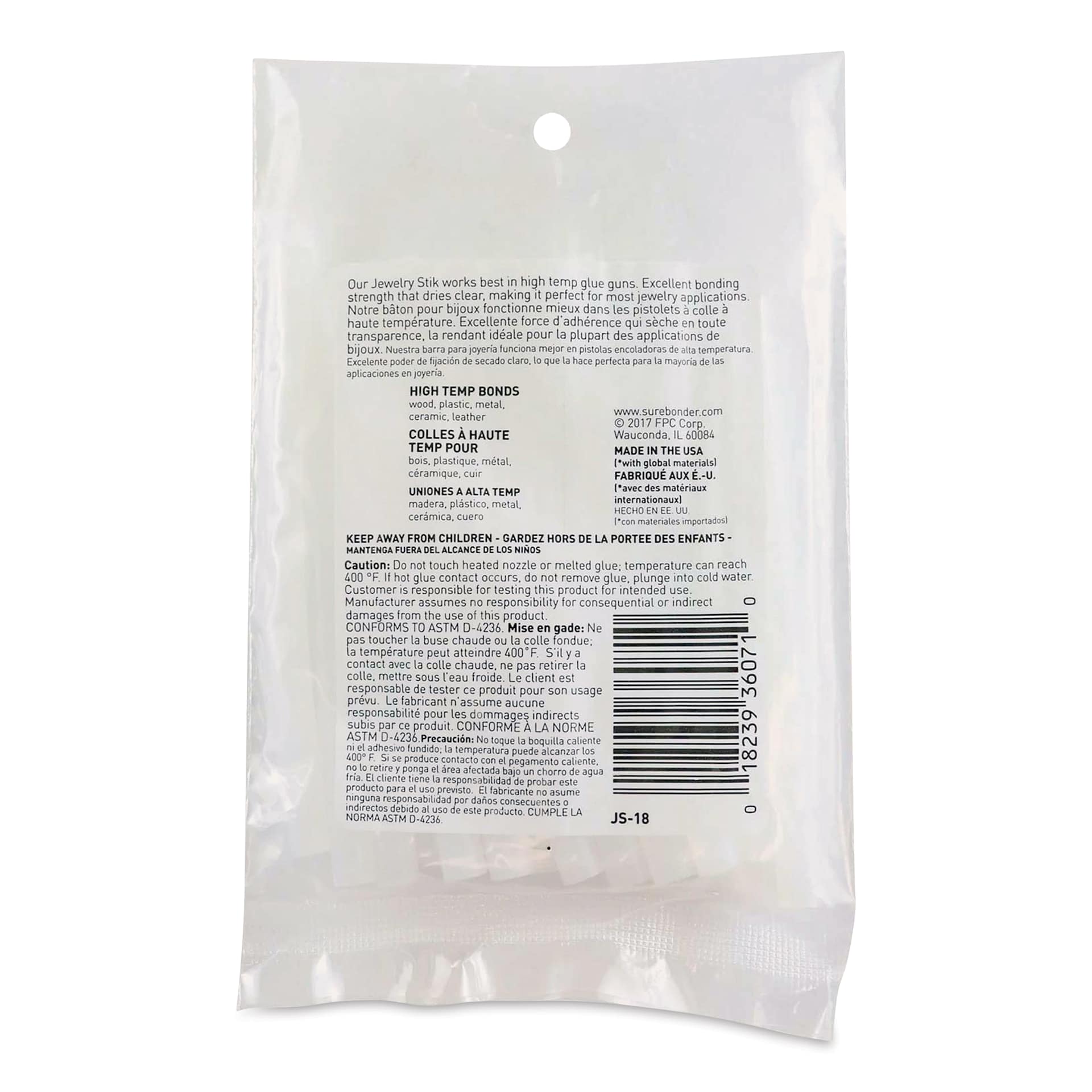 Surebonder Mini Jewelry Stik High Temp Glue Sticks (Back of package)