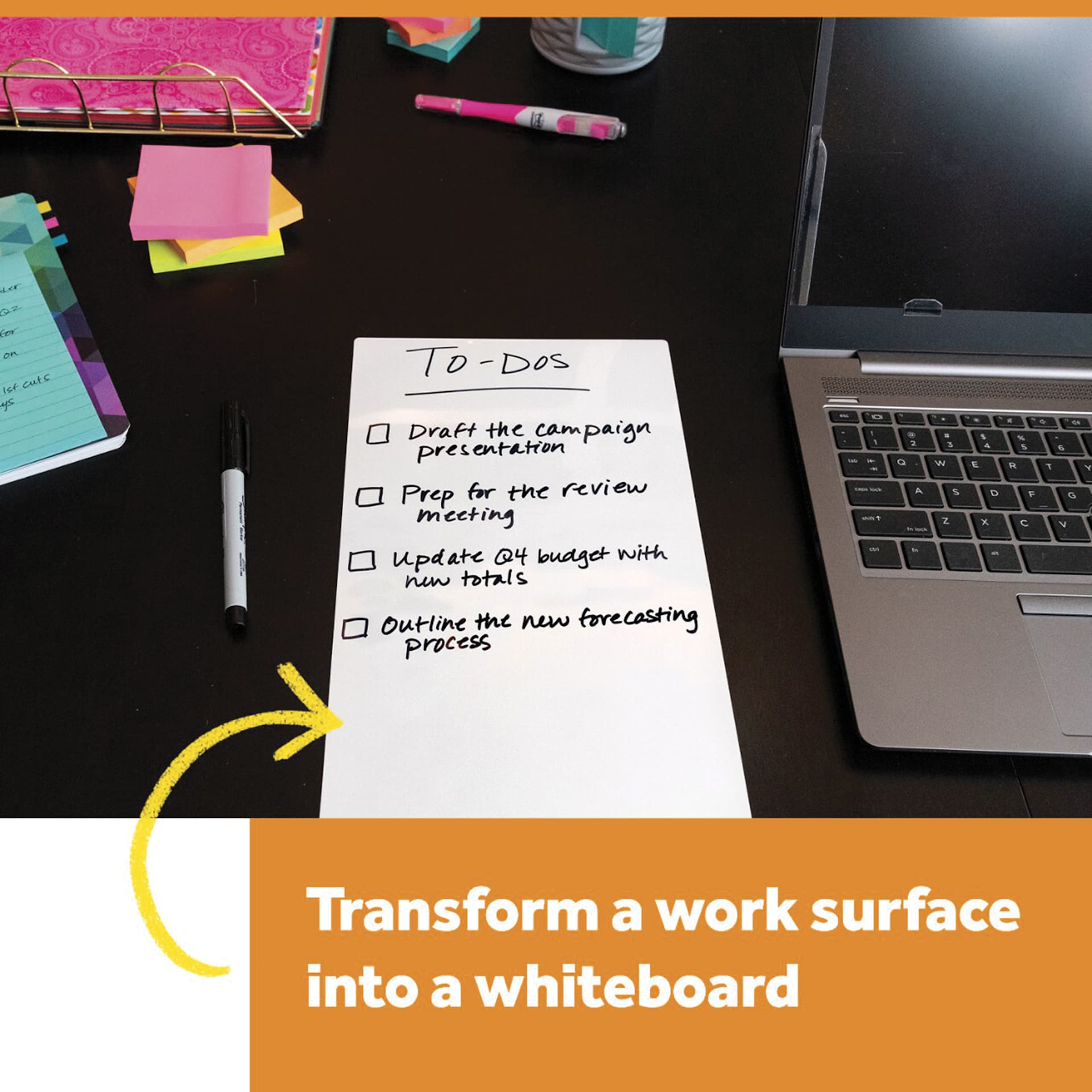 Transform a work surface into a whiteboard