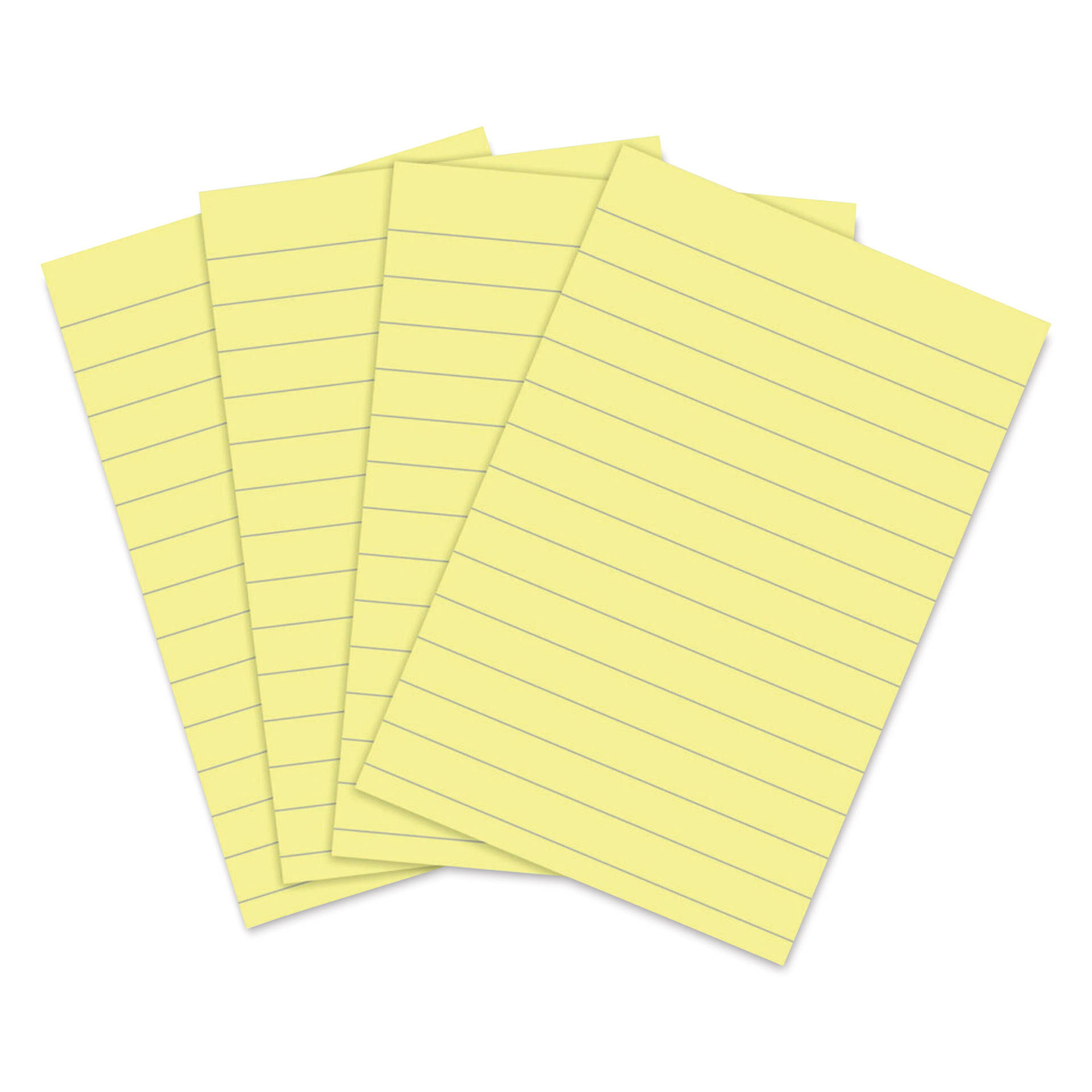 Post-it Recycled Super Sticky Notes - Canary Yellow, 4" x 6", Pkg of 4, Lined, fanned out