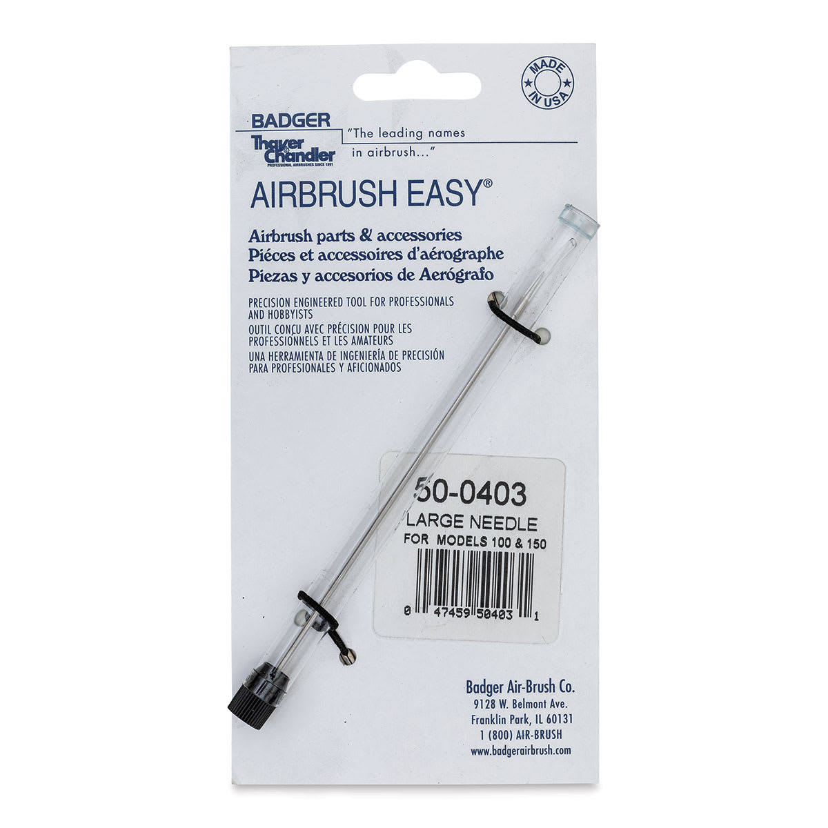 Badger Airbrush Model 150 Needle - Front of hang card with Large Needle size shown