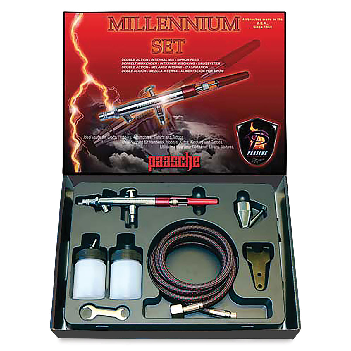 Paasche Millennium Mil-3 Airbrush Set - Shown in open case featuring components
