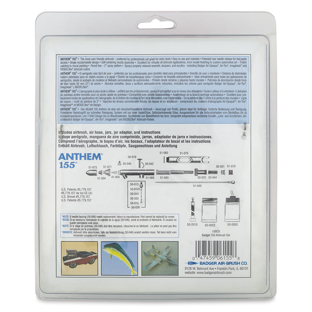 Badger Anthem 155 Double Action Airbrush - Airbrush Set with 4' Air Hose (Back of packaging)