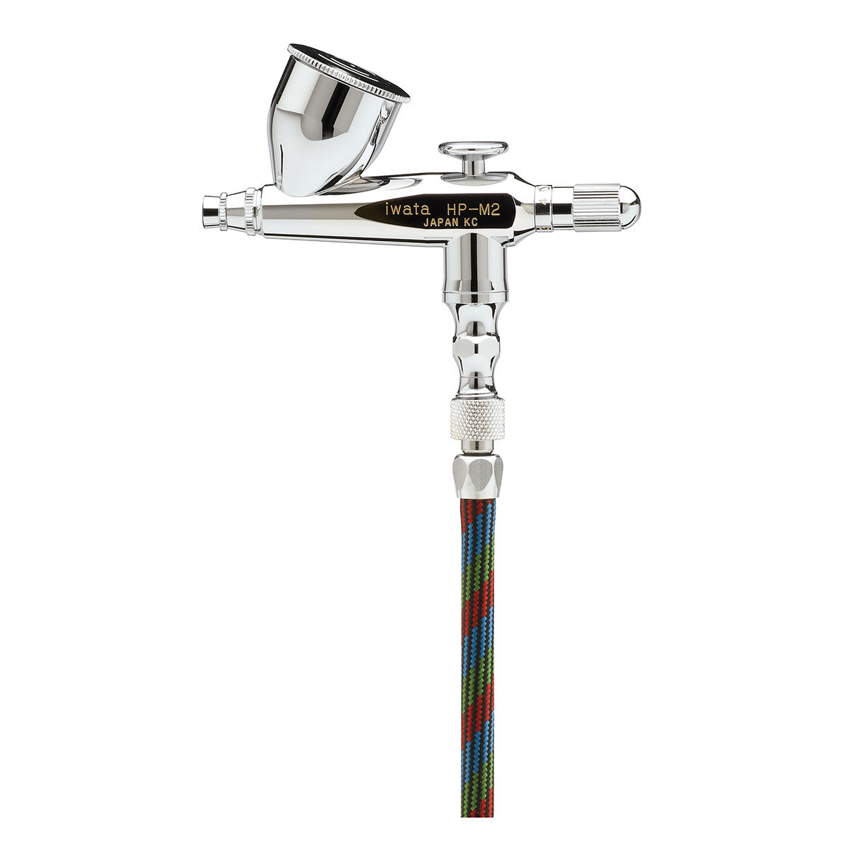 Iwata Revolution Mini Series Airbrush - Side view of HP-M2 with 7 ml cup (Hose sold separately)