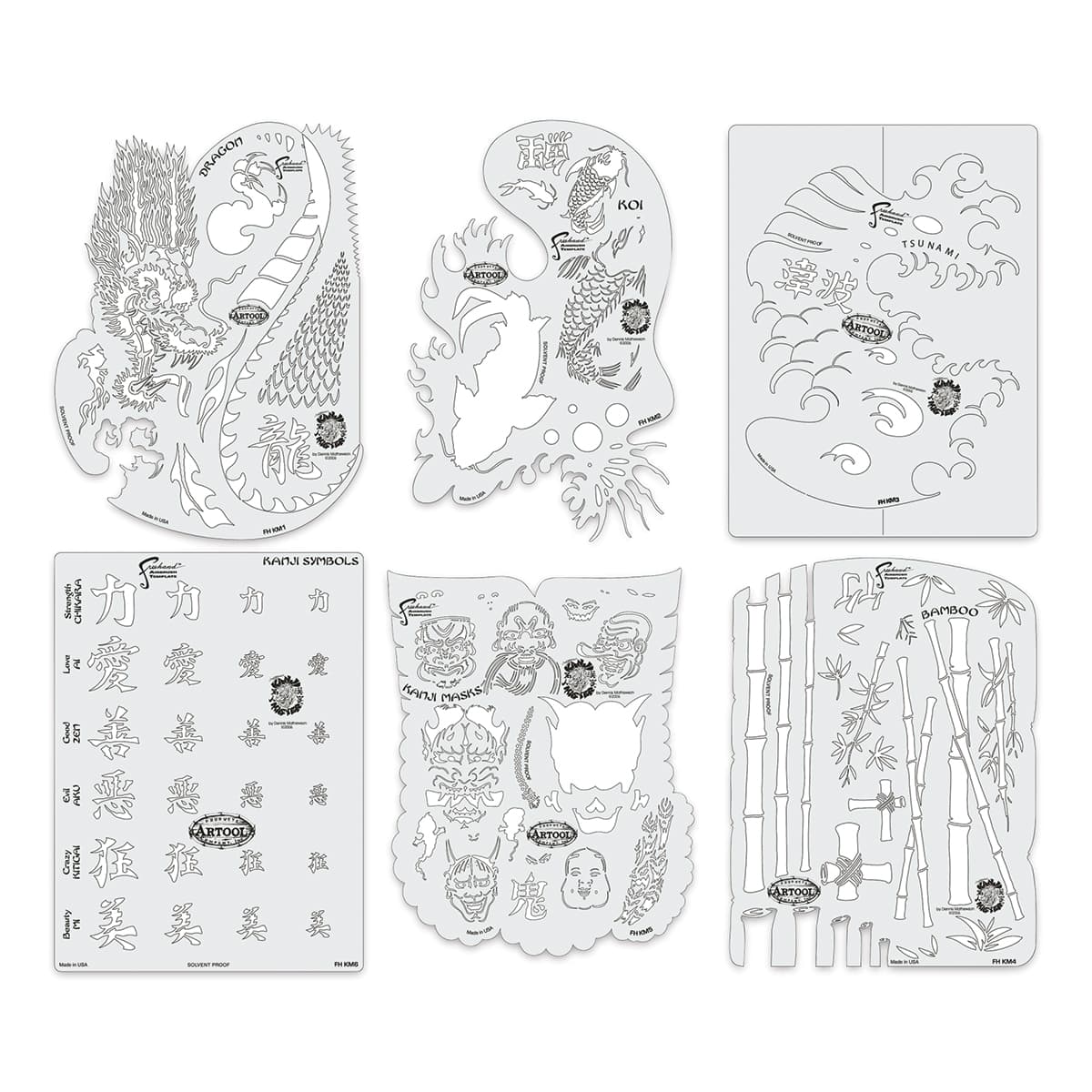 Iwata Artool Freehand Template - Set of 6, Kustom FX Mini