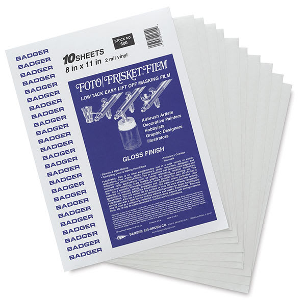 Gloss Foto/Frisket Film - Package of 10 sheets shown fanned