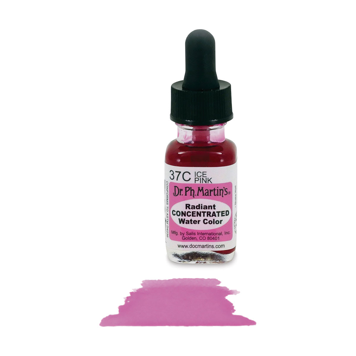 Dr. Ph. Martin's Radiant Concentrated Individual Watercolor - 1/2 oz, Cherry Red - with color sample in front of bottle