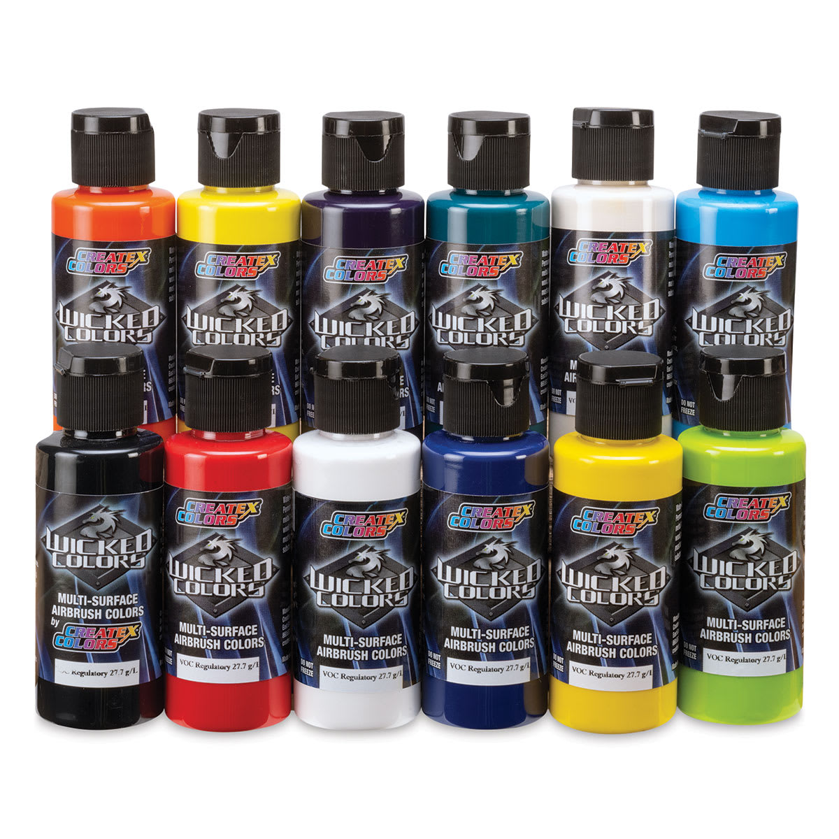 Createx Wicked Colors Airbrush Paint Sets - Component bottles of 12 pc Opaque Colors set