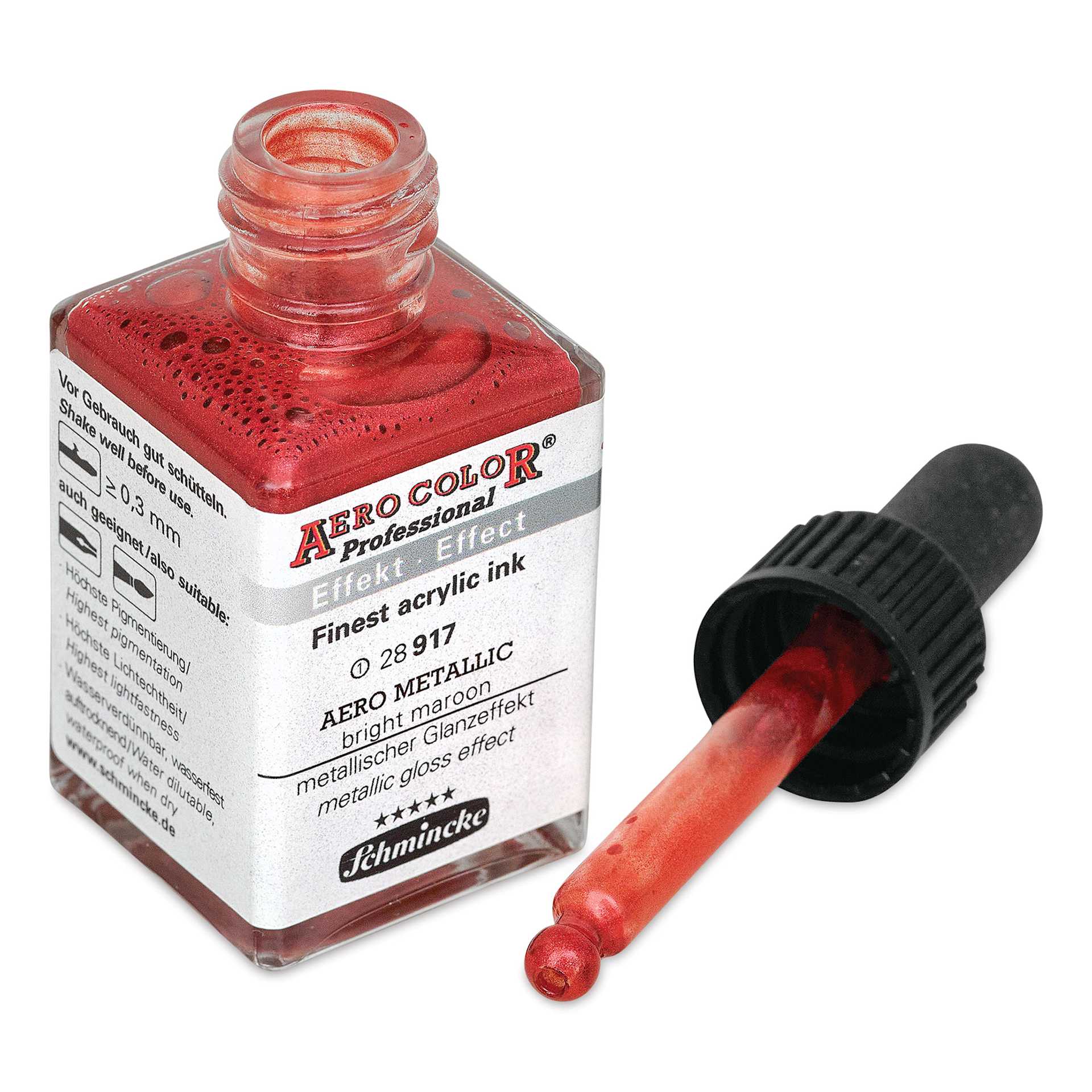 Schmincke Aero Color Professional Airbrush Color - 28 ml, Metallic Bright Maroon, dropper cap removed