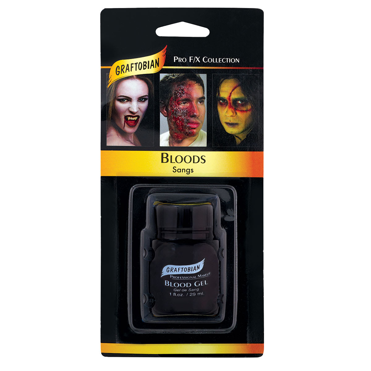 Graftobian Blood Gel - Front of bottle in blister package shown