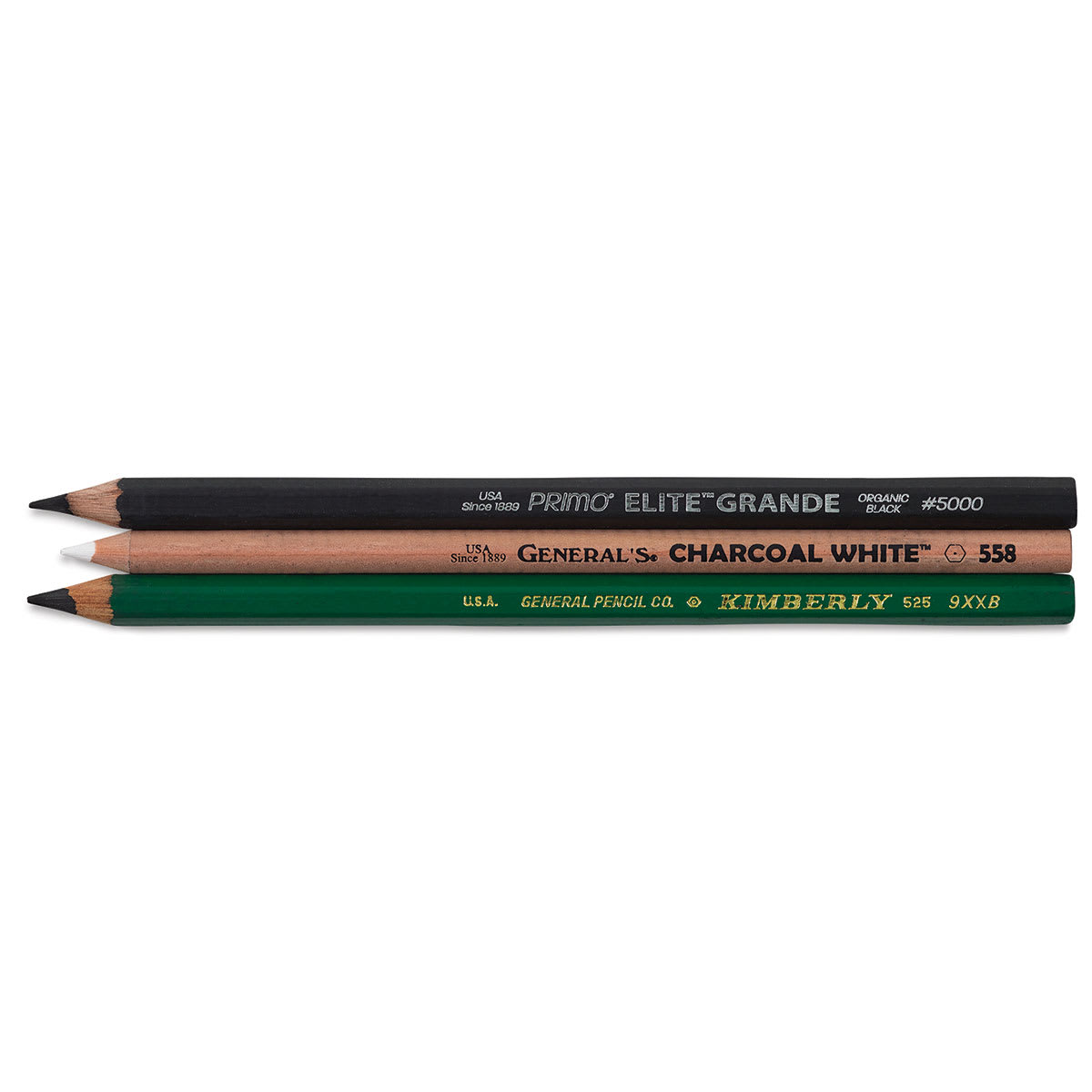 General's Black & White Pencil Set - Components of Set of 3 pencils shown horizontally General's Black & White Pencil Set - Components of Set of 3 pencils shown horizontally