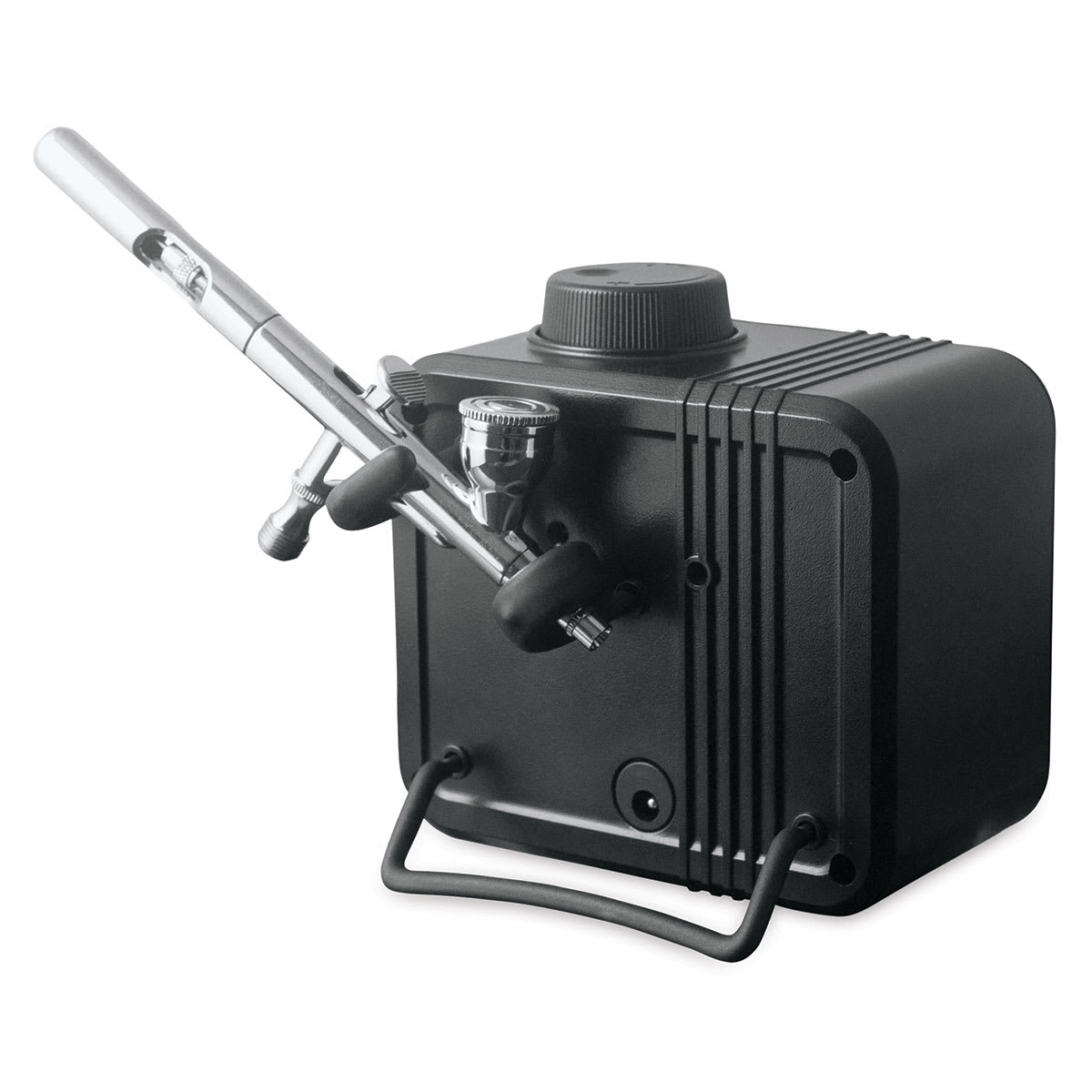 Sparmax Beetle Airbrush Compressor - Back view showing Airbrush (not included) on holder

