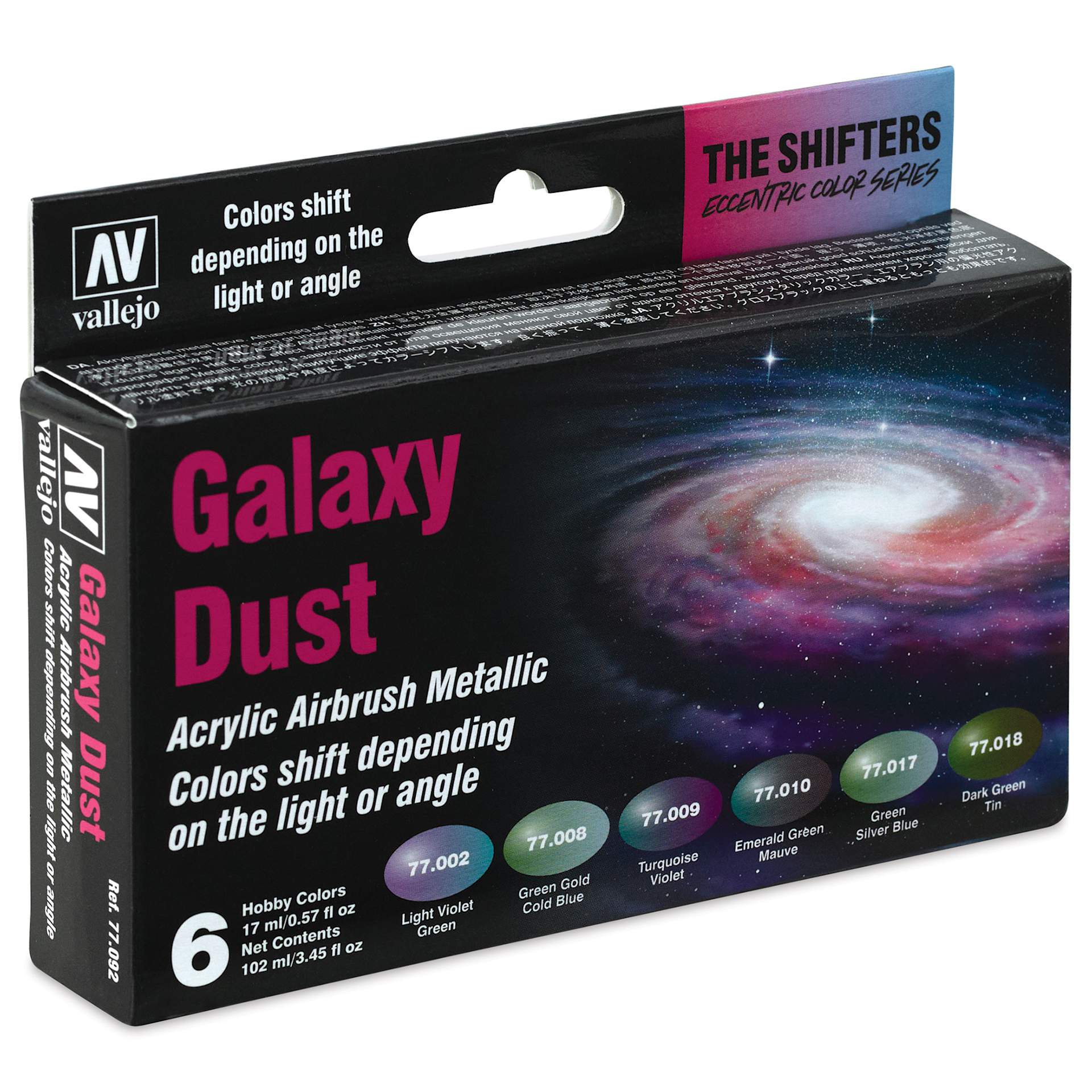 Vallejo The Shifters Eccentric Acrylic Airbrush Colors - 17 ml, Set of 6, Galaxy Dust (Package)