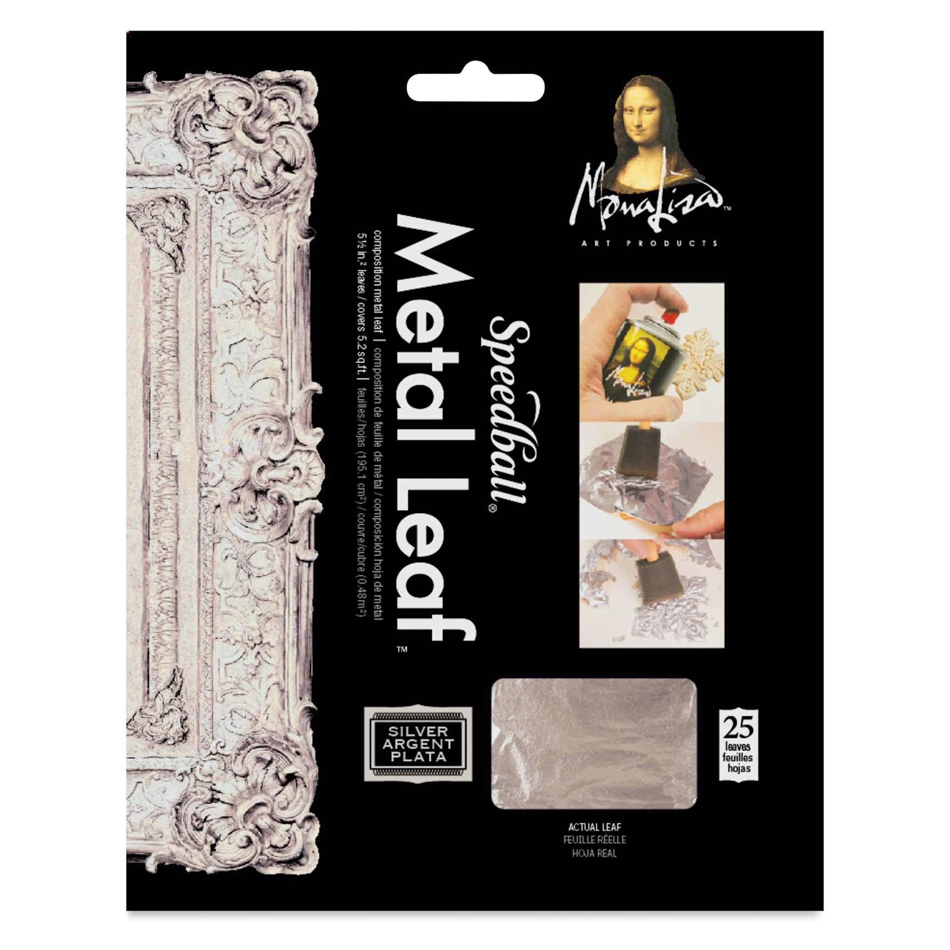 Mona Lisa Composition Silver Metal Leaf - 5.5" x 5.5", 25 Sheets front of packaging Mona Lisa Composition Silver Metal Leaf - 5.5" x 5.5", 25 Sheets front of packaging