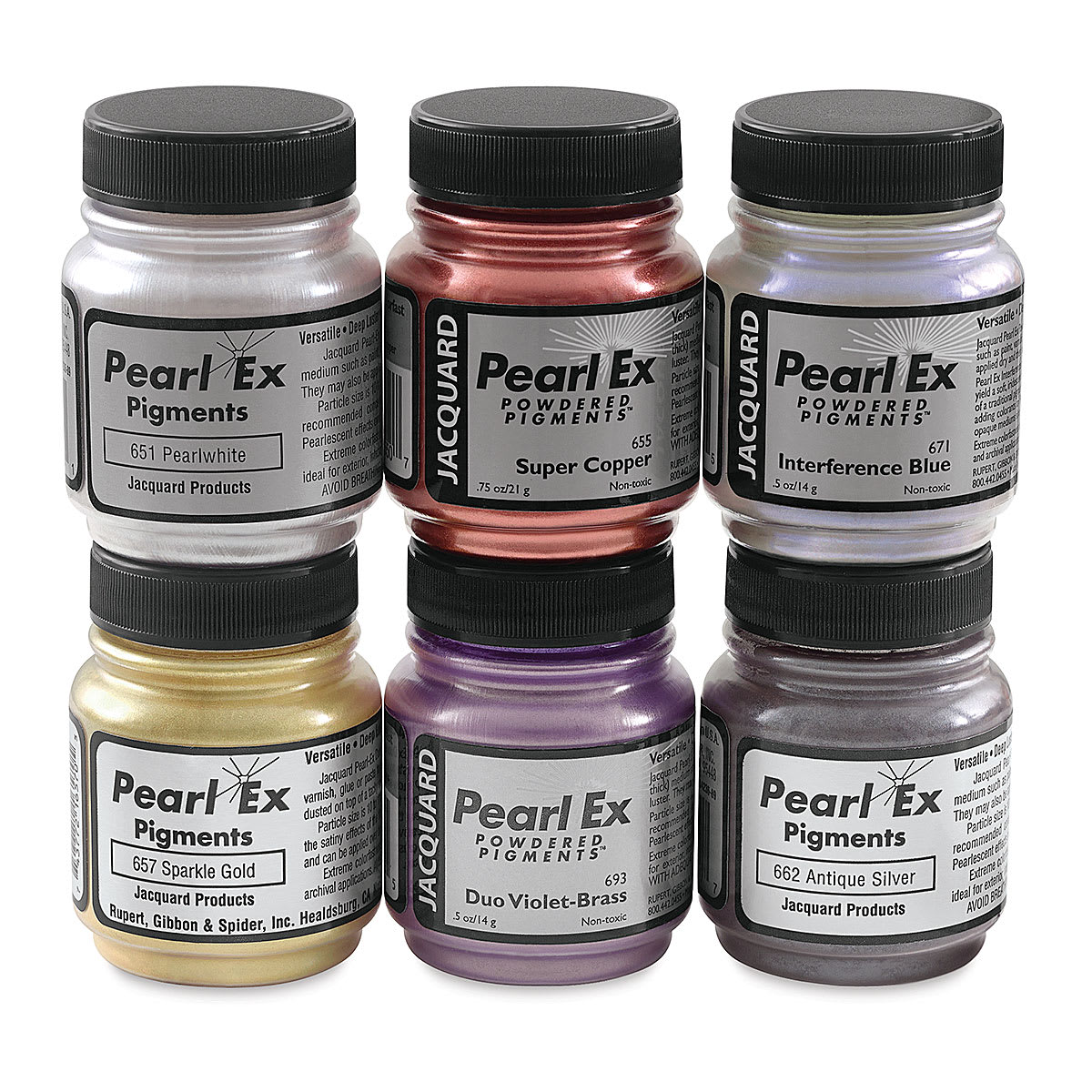 Jacquard Pearl-Ex Pigment - Sampler, Set of 6, 0.75 oz Bottles