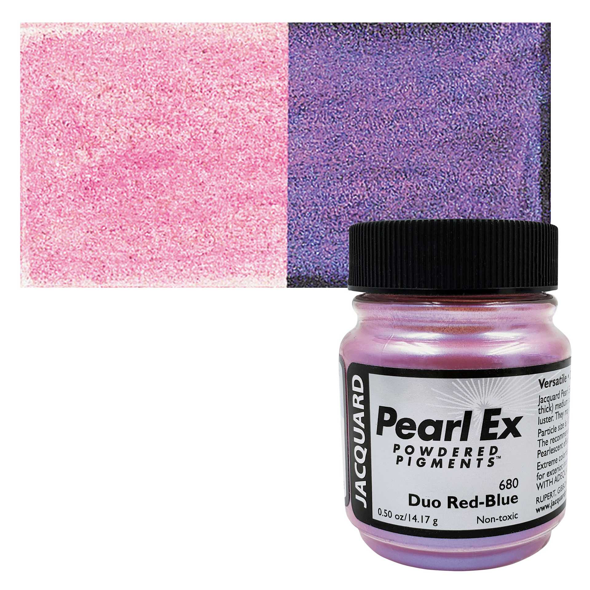 Jacquard Pearl-Ex Pigment - 0.5 oz, Duo Red-Blue jar and swatch