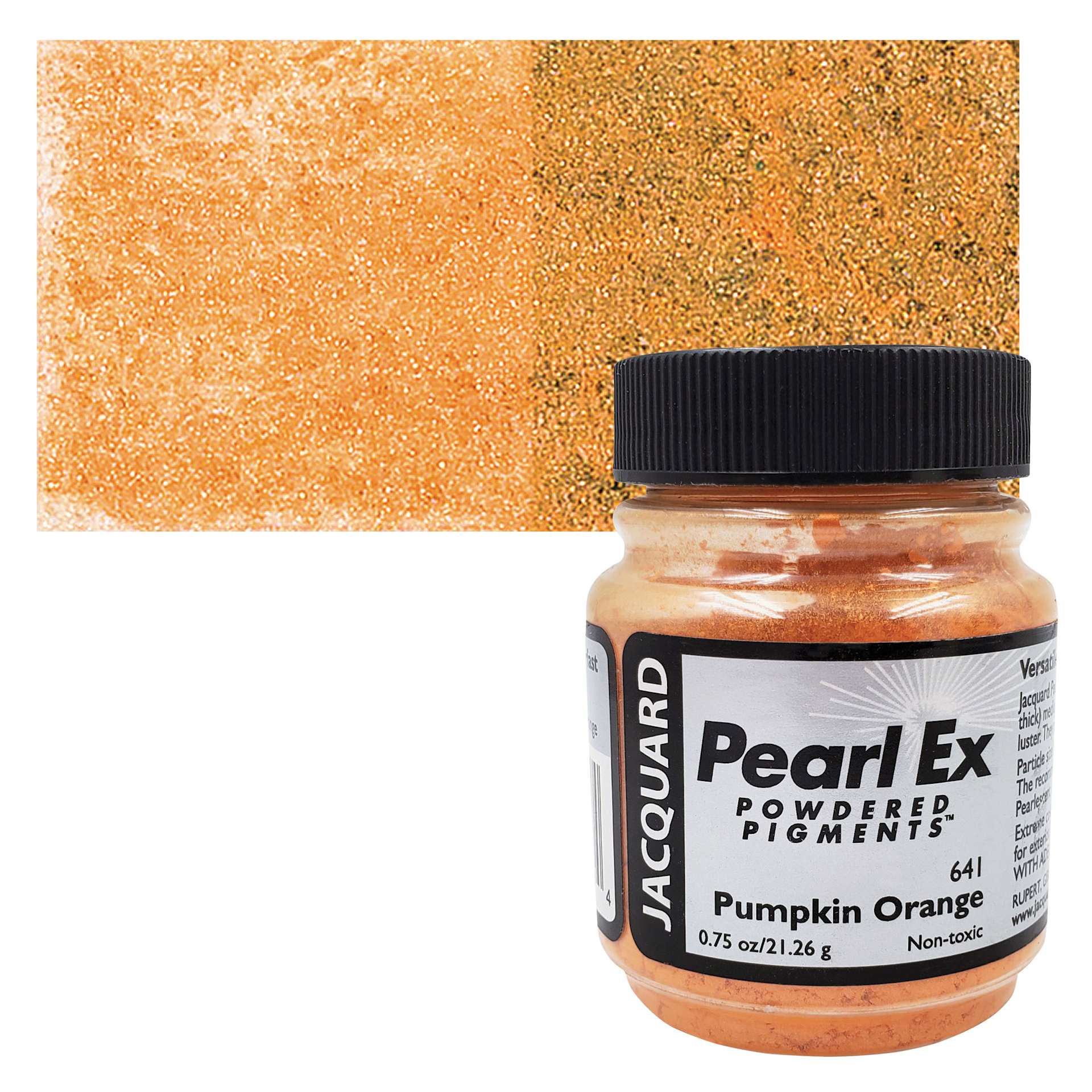 Jacquard Pearl-Ex Pigment - 0.75 oz, Pumpkin Orange jar and swatch