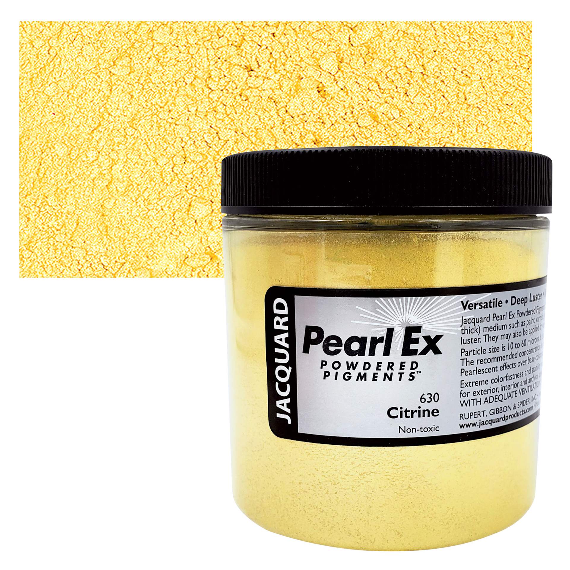 Jacquard Pearl-Ex Pigment - 4 oz, Citrine, Jar and swatch