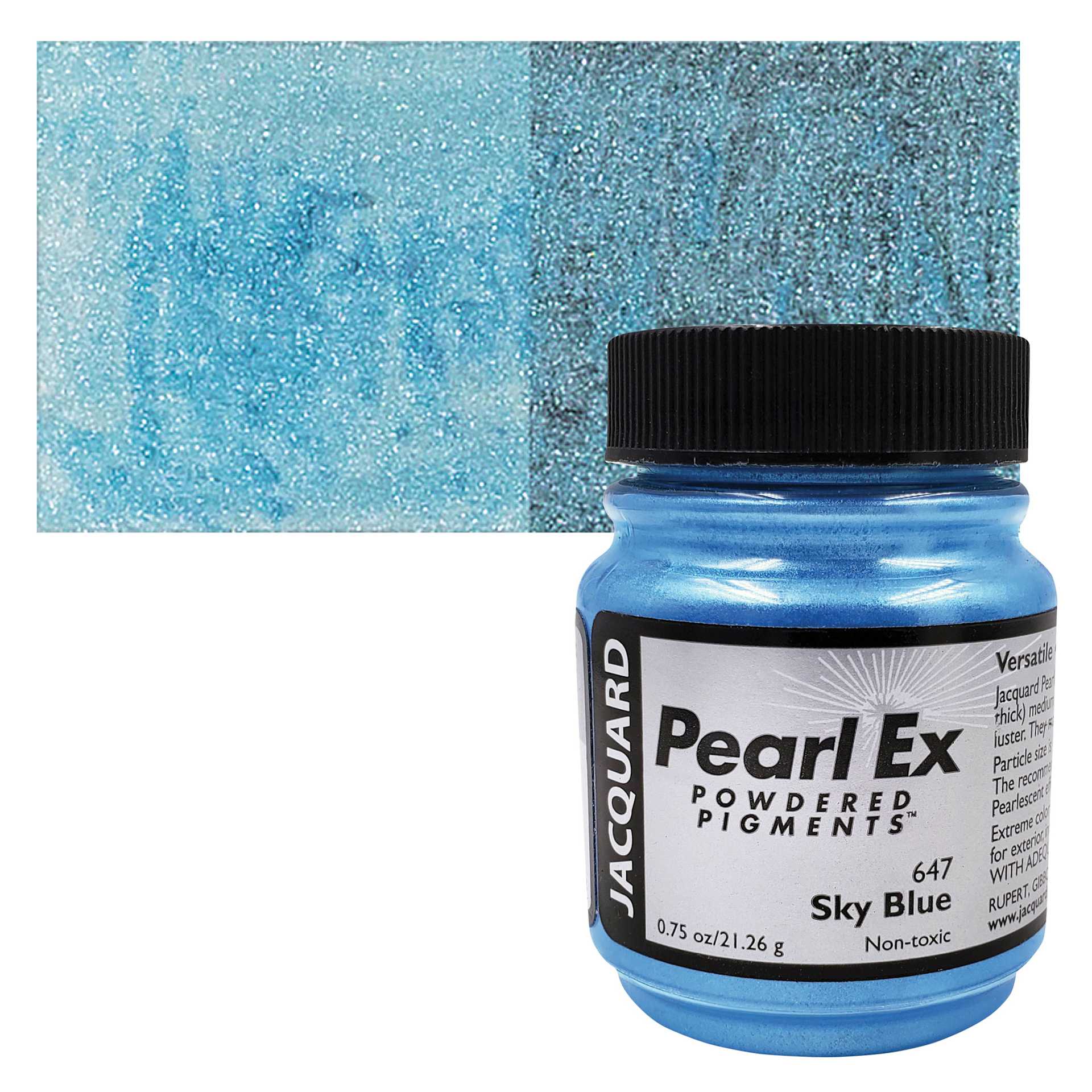 Jacquard Pearl-Ex Pigment - 0.75 oz, Sky Blue jar and swatch