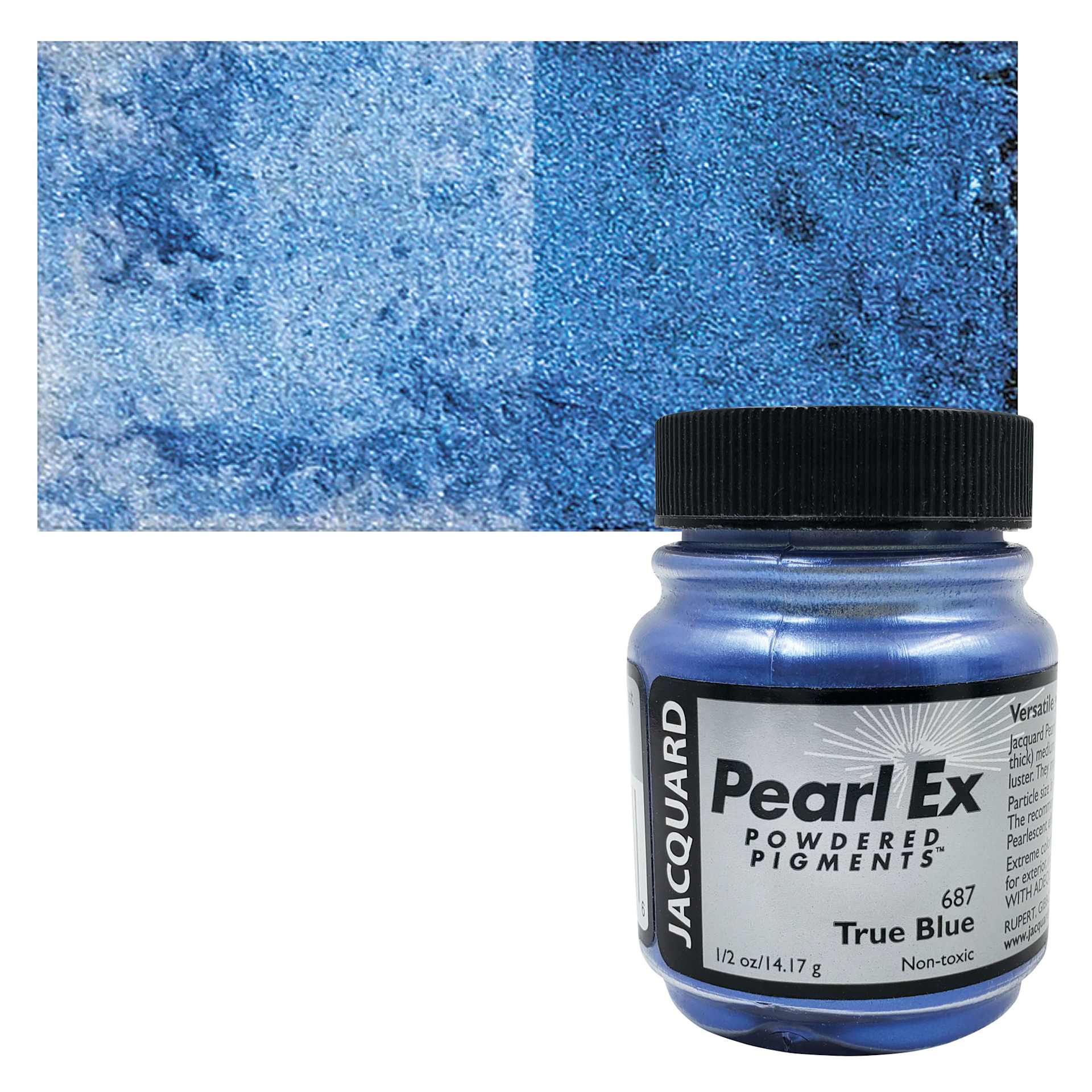 Jacquard Pearl-Ex Pigment - 0.5 oz, True Blue jar and swatch