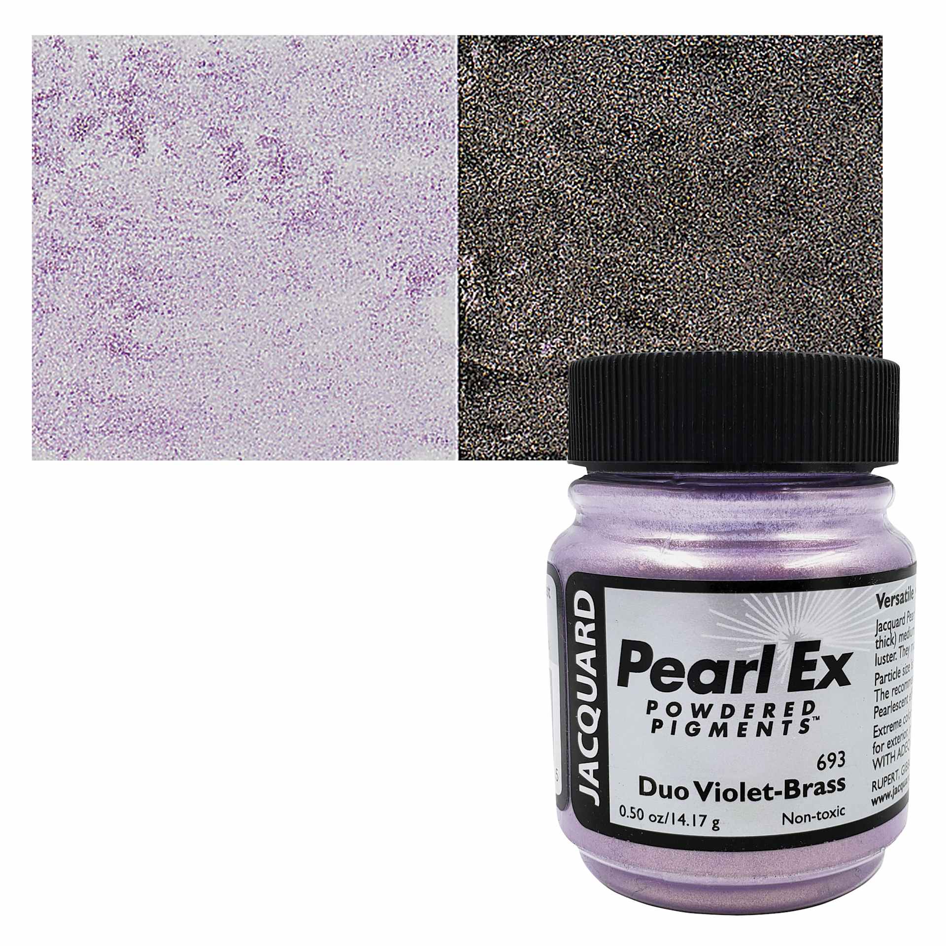 Jacquard Pearl-Ex Pigment - 0.5 oz, Duo Violet-Brass jar and swatch
