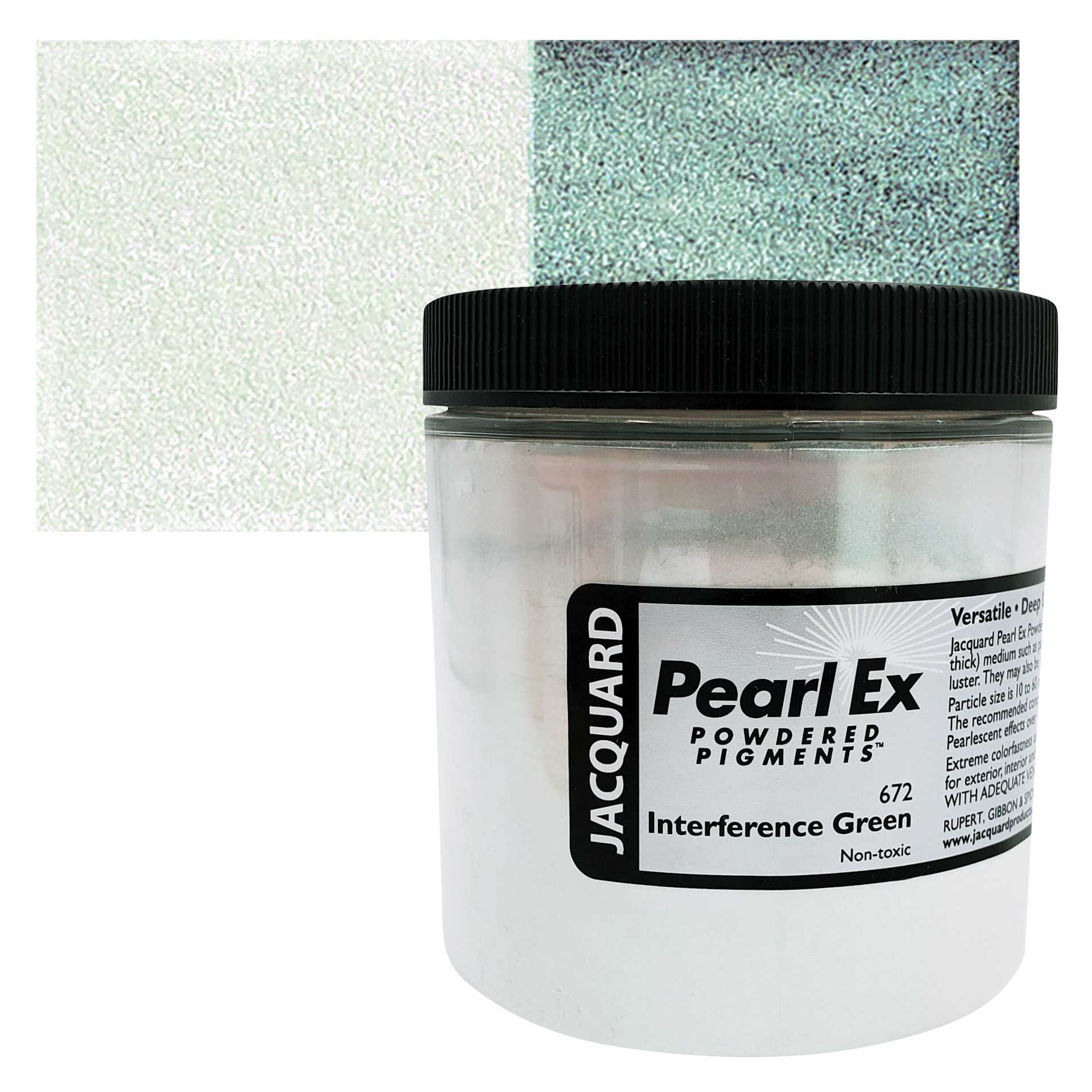Jacquard Pearl-Ex Pigment - 4 oz, Interference Green, Jar and swatch