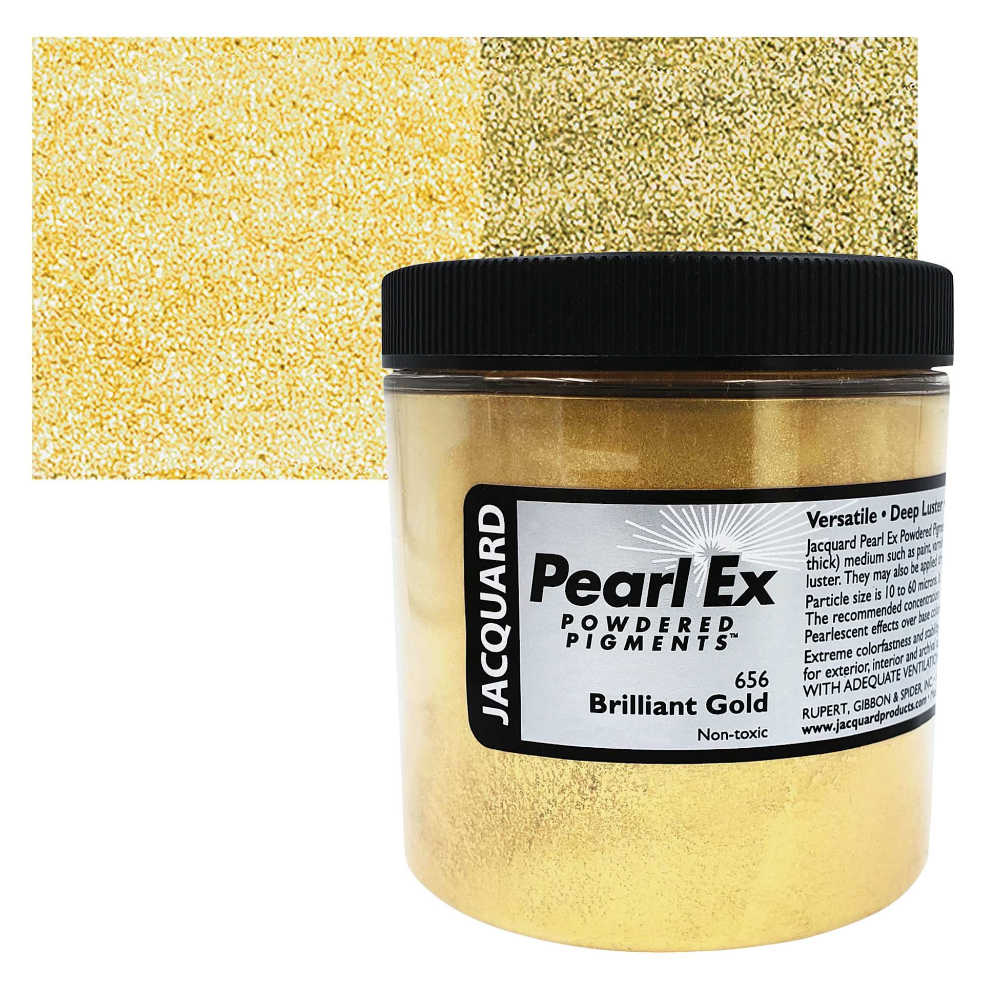 Jacquard Pearl-Ex Pigment - 4 oz, Brilliant Gold, Jar and swatch