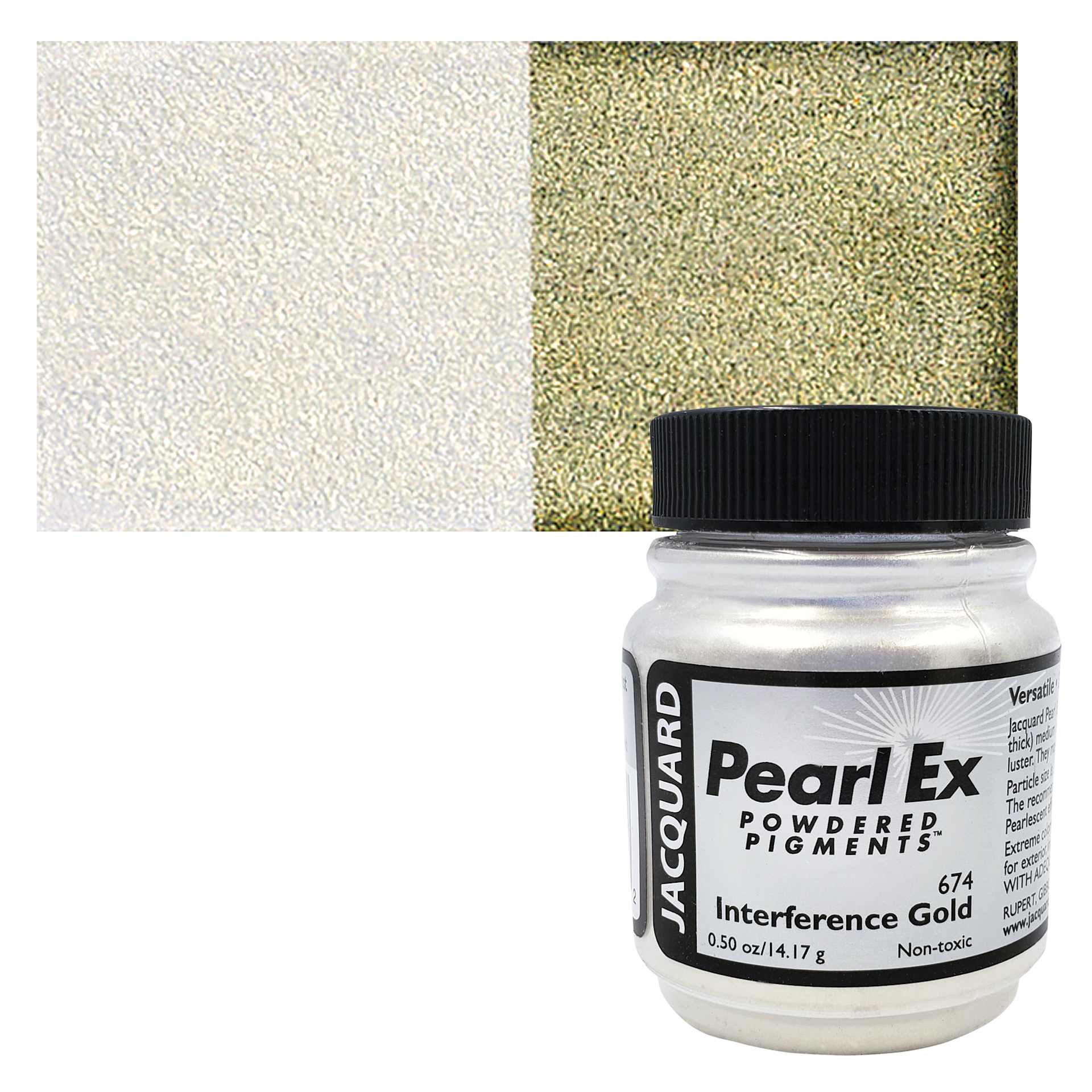 Jacquard Pearl-Ex Pigment - 0.5 oz, Interference Gold jar and swatch