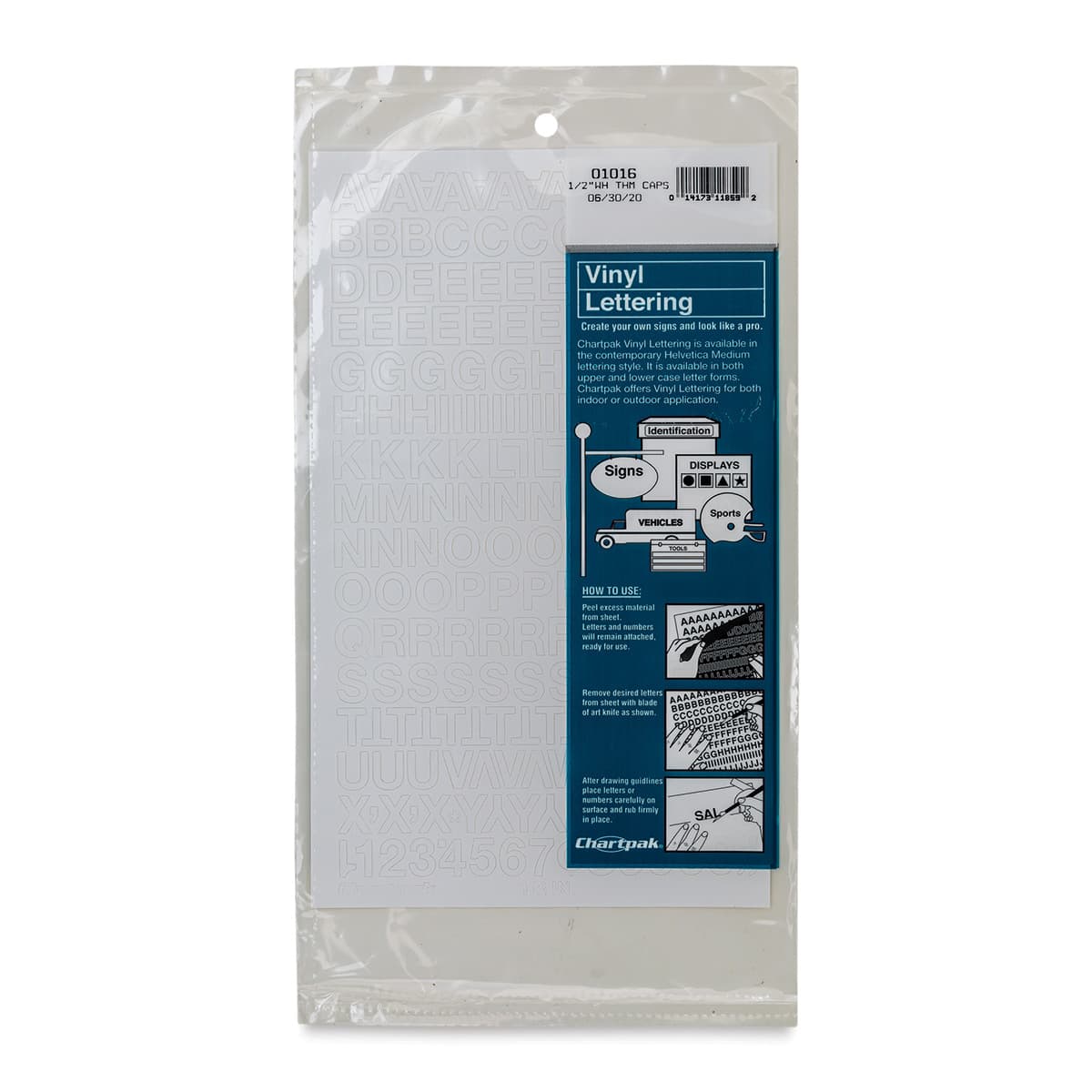 Chartpak Vinyl Letters - 1/2" Capital Letters, White - front of packaging