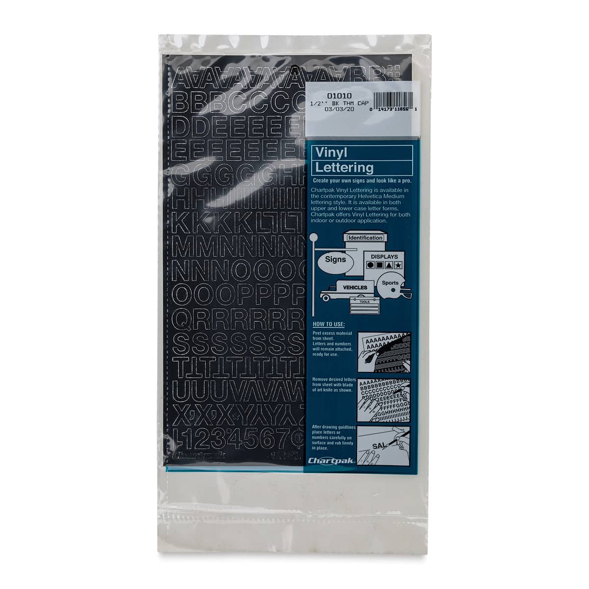 Chartpak Vinyl Letters – 1/2" Capital Letters, Black - front of packaging