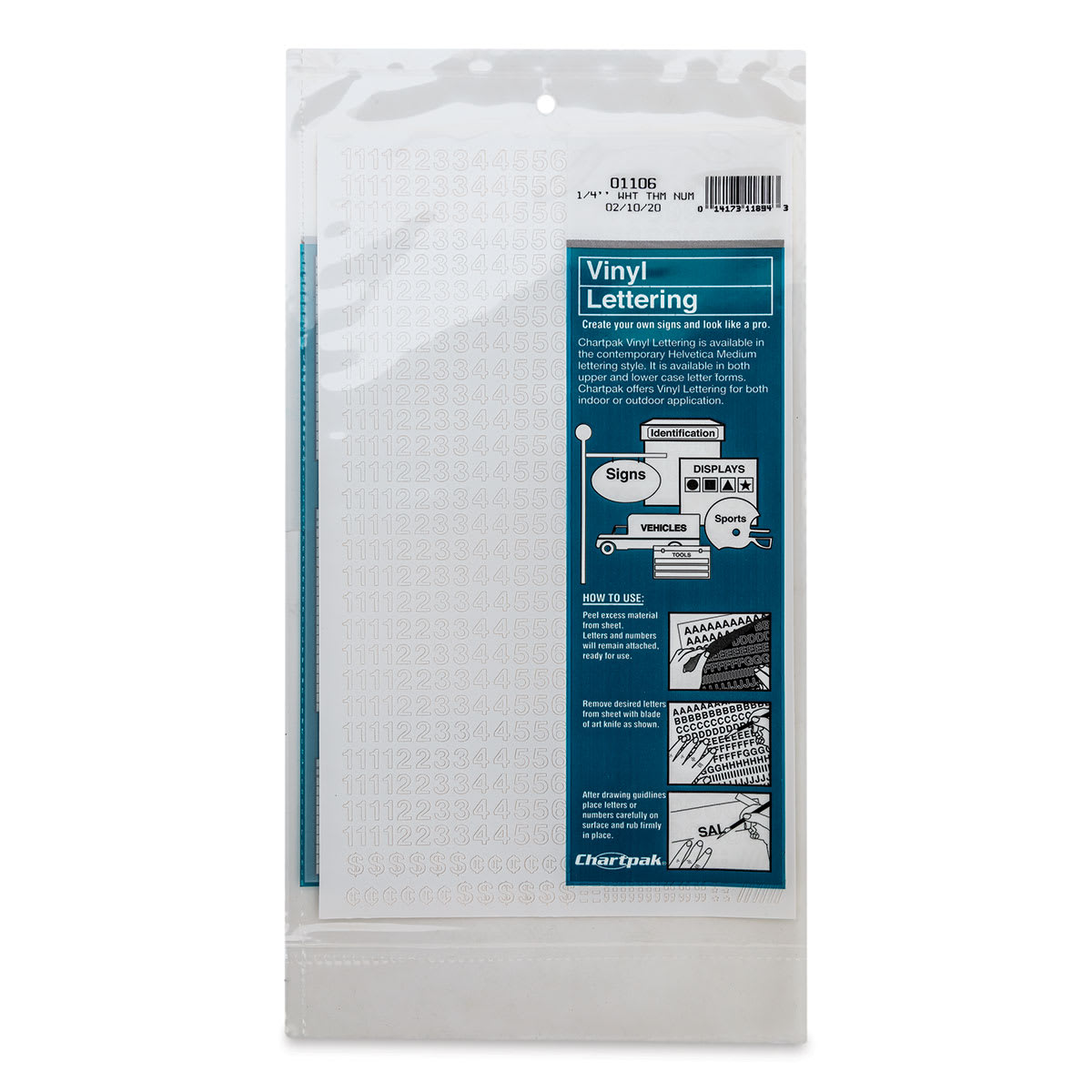 Chartpak Vinyl Numbers - 1/4" Numbers, White - front of packaging