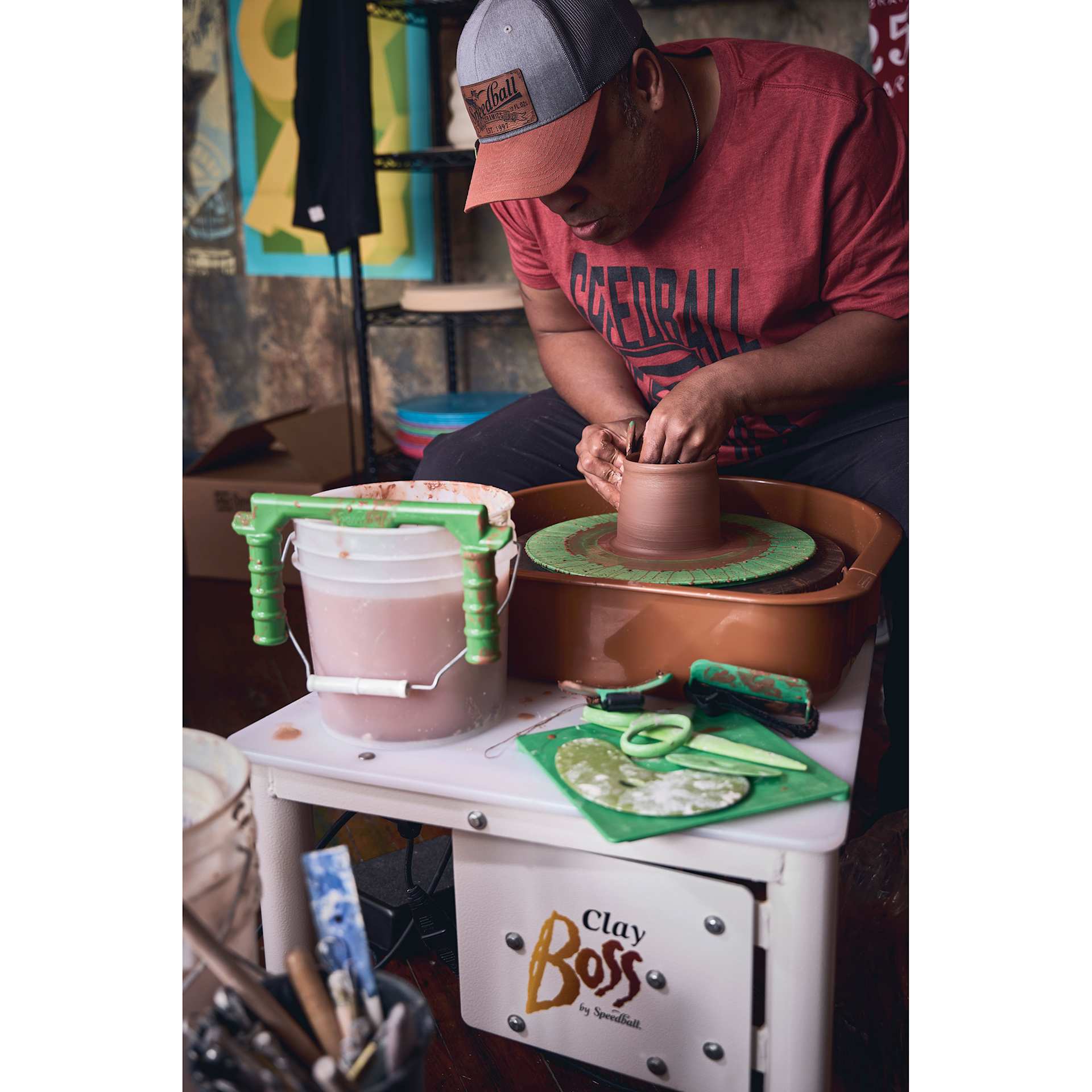 Speedball Clay Boss Potter's Wheel being used Speedball Clay Boss Potter's Wheel being used