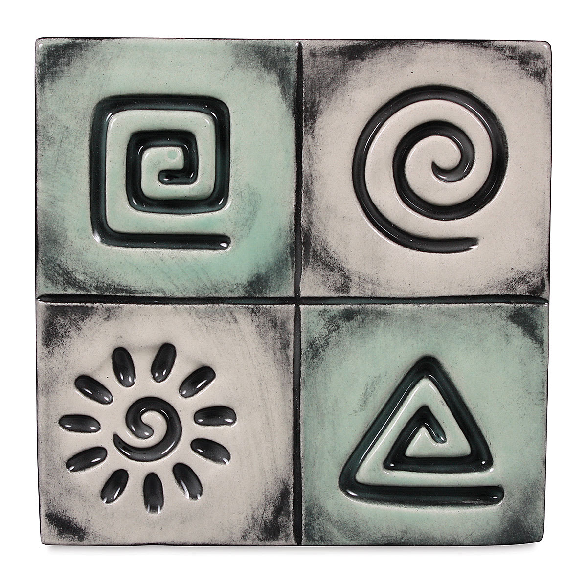 Mayco Press Tools - Finished tiles showing each Spiral Designs pattern