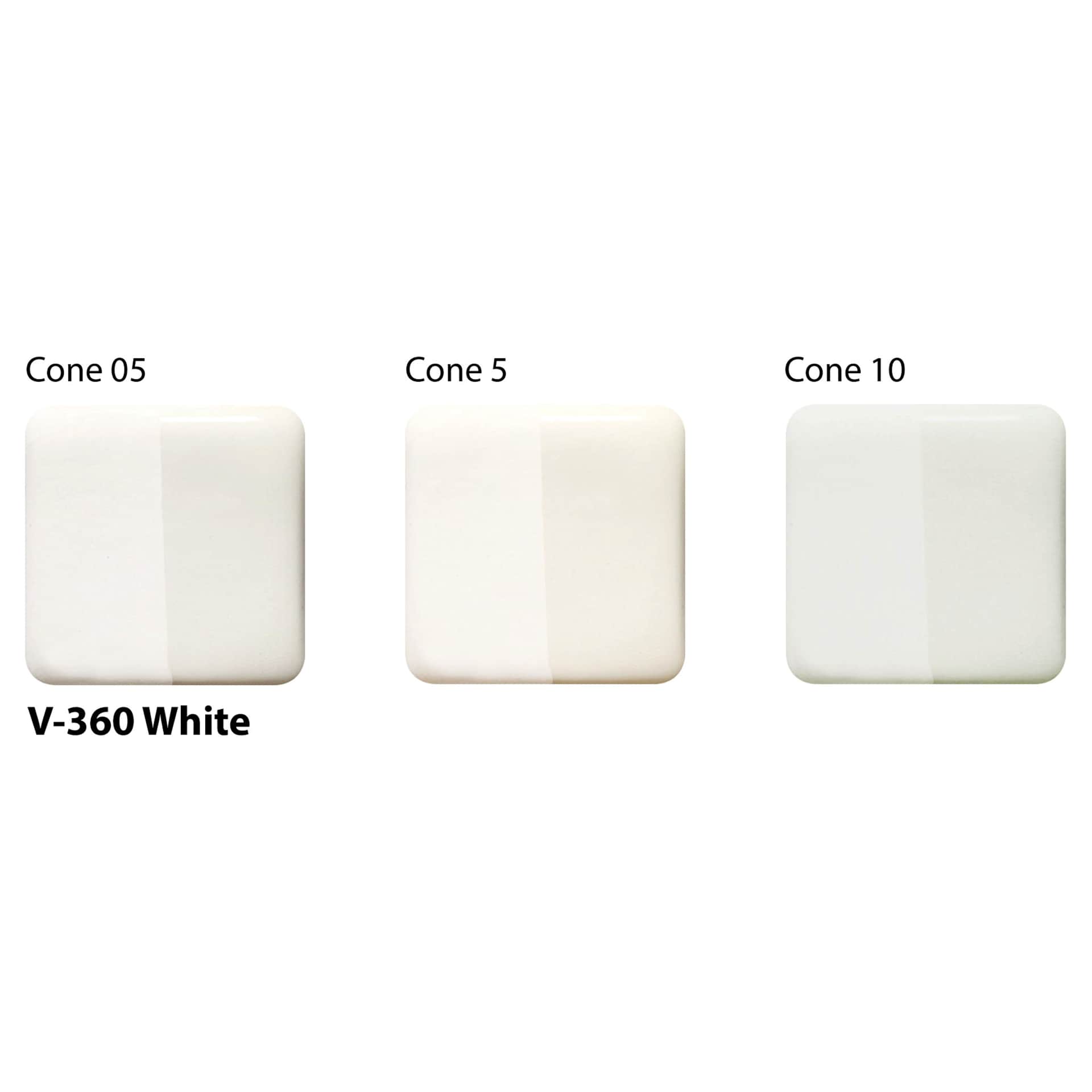 Amaco Lead-Free Velvet Underglaze - White cone 05, cone 5, and cone 10 comparison