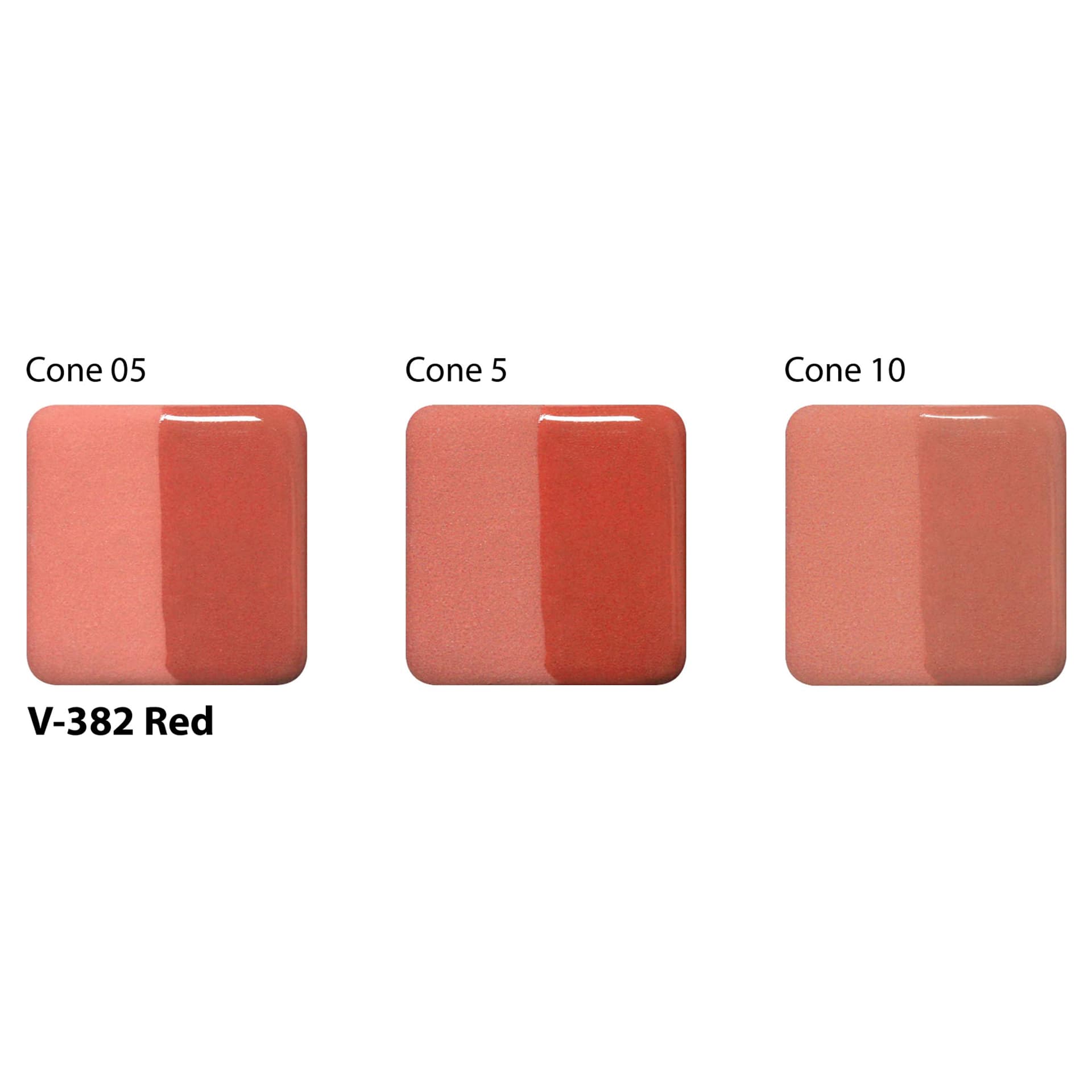 Amaco Lead-Free Velvet Underglaze - Red cone 05, cone 5, and cone 10 comparison
