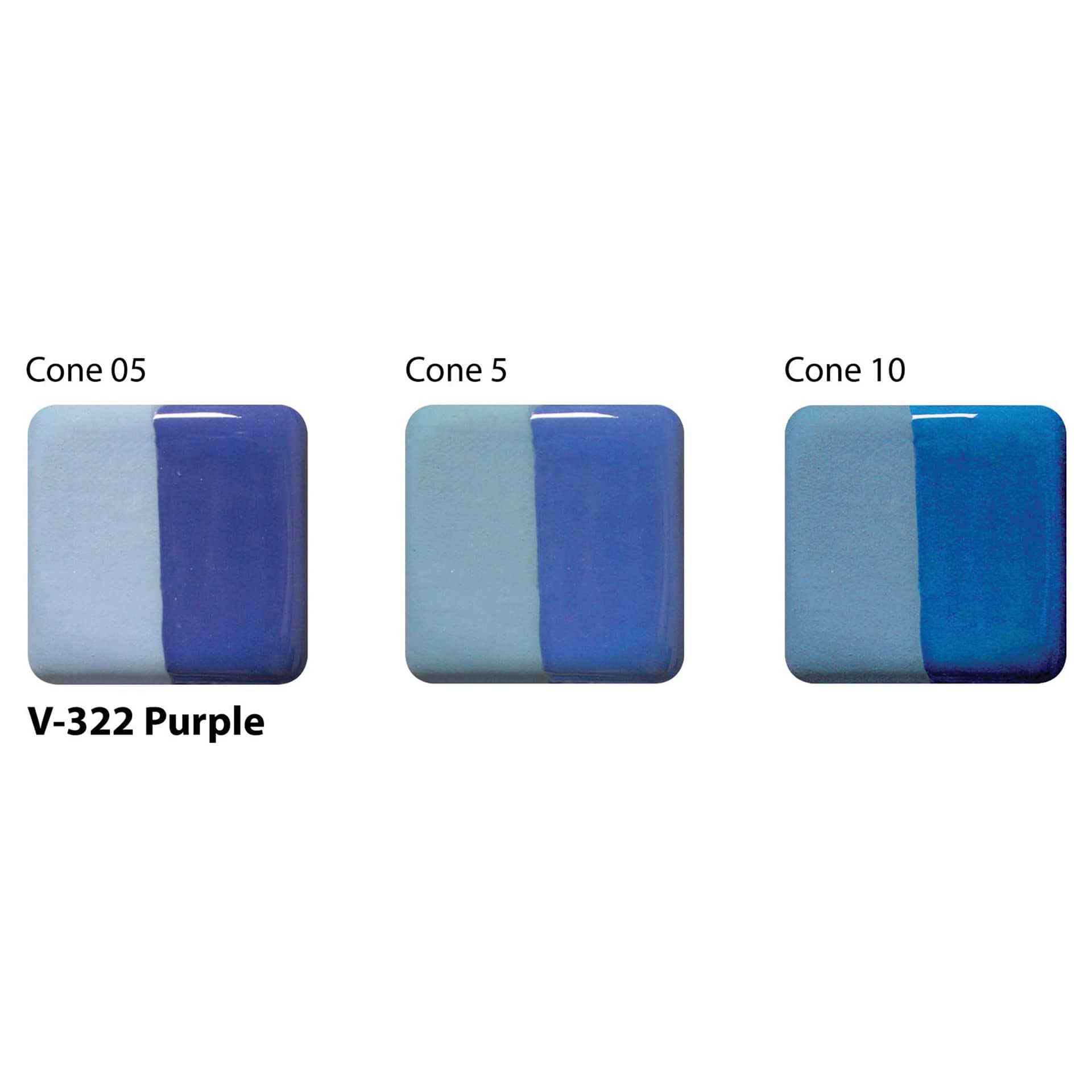 Amaco Lead-Free Velvet Underglaze - Purple cone 05, cone 5, cone 10 comparison