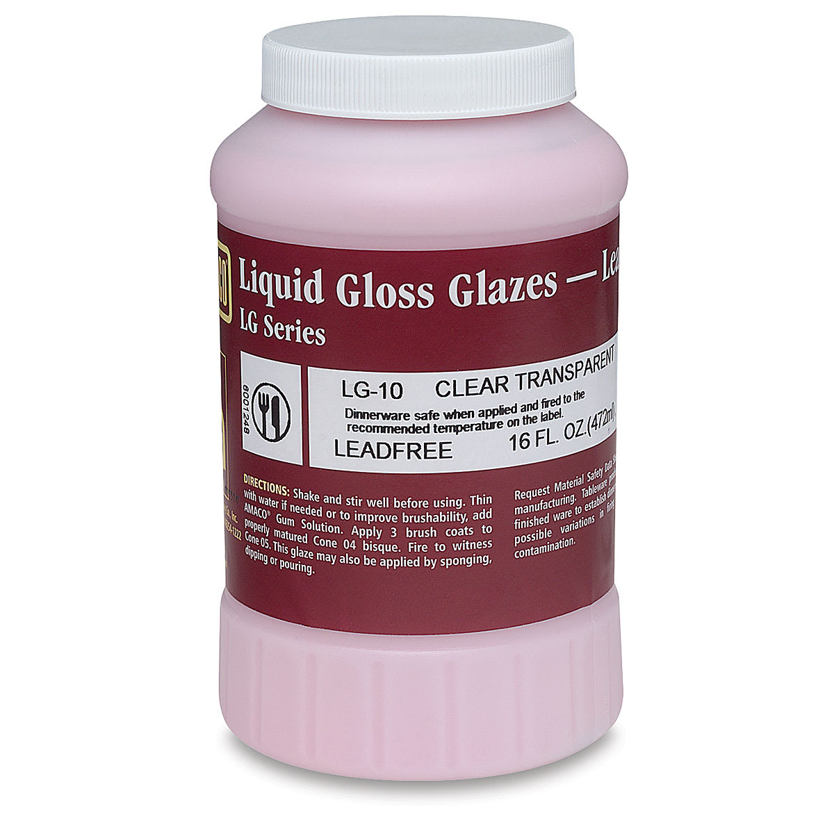 Amaco Lead-Free LG Series Gloss Glazes- Clear Transparent, 16 fl oz