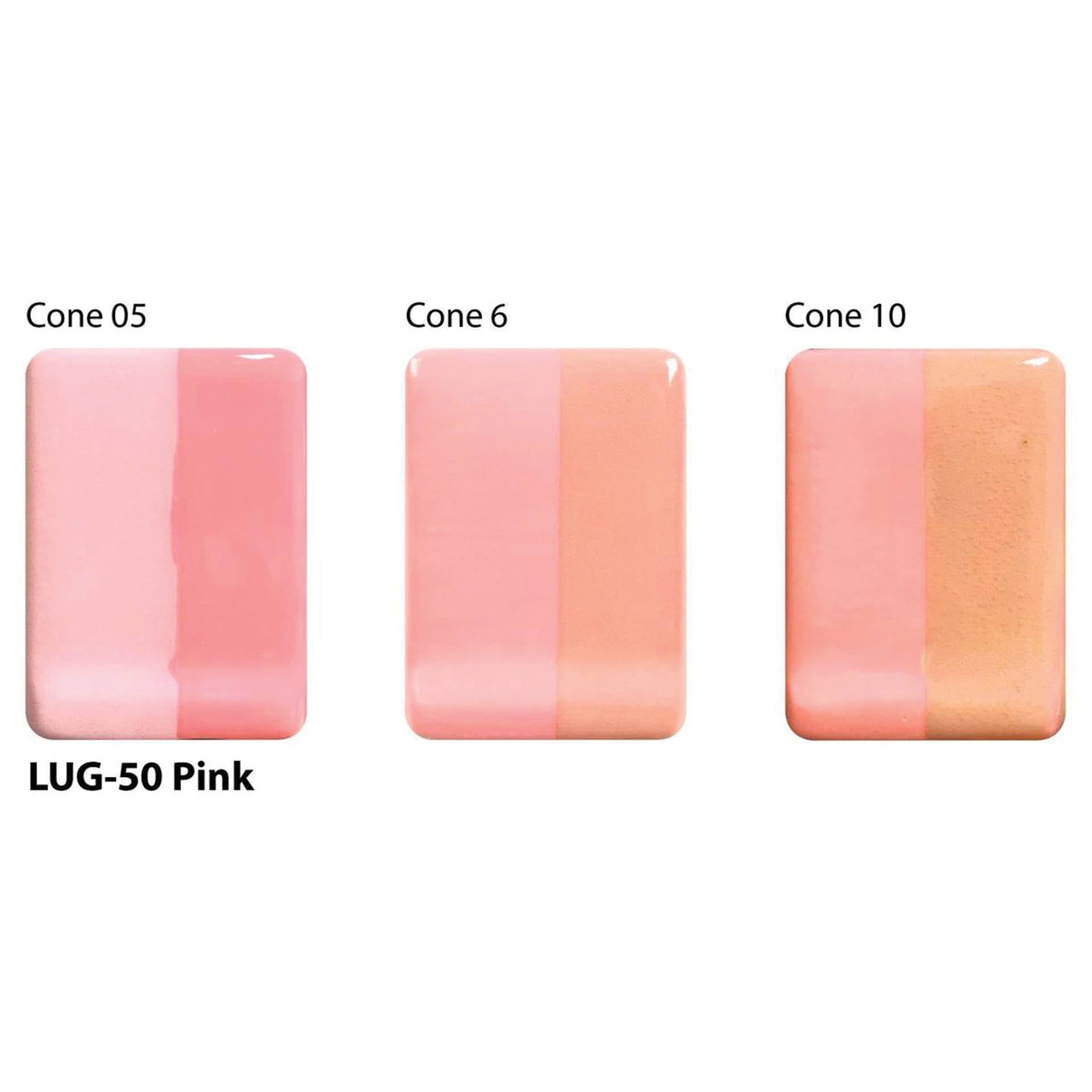 Pink Amaco LUG Liquid Underglaze fired to Cone 05, Cone 6, and Cone 10.