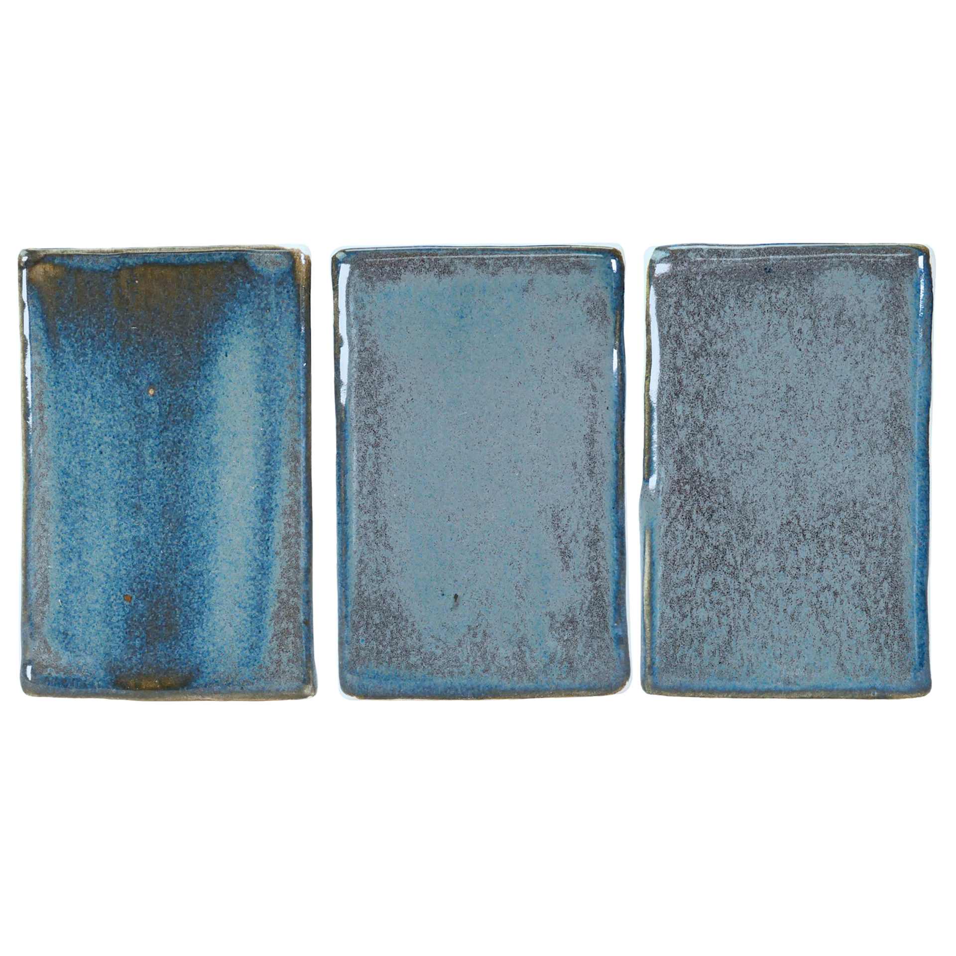 Amaco Potter's Choice Flux Glaze - Pint, Midnight Run coat gradients left to right: light, slightly light, and slightly heavy