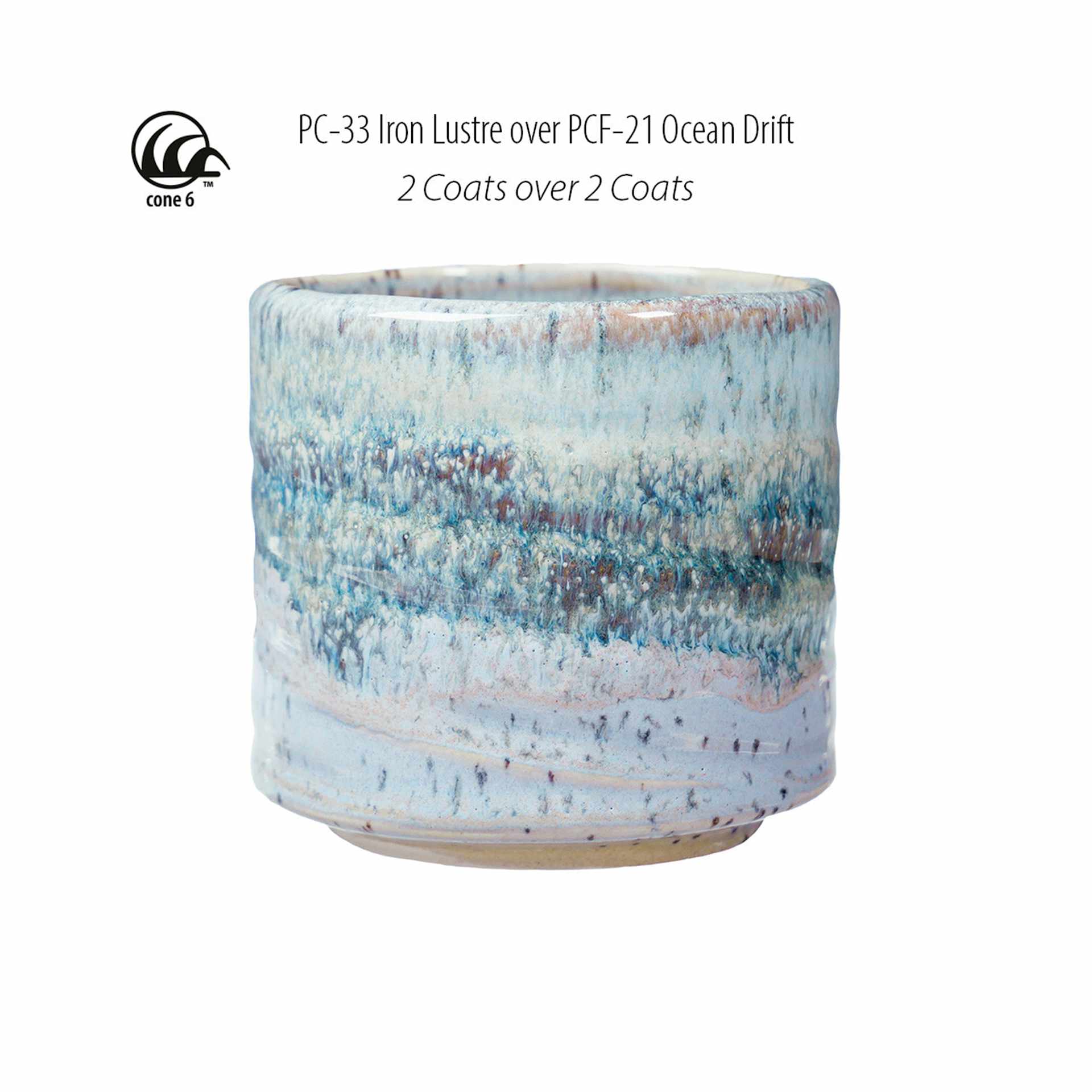 Cone 6. PC-33 Iron Lustre over PCF-21 Ocean Drift. 2 Coats over 2 Coats.