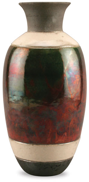 Amaco Lead-Free Raku Glazes - Finished vase glazed with Lustrous Copper