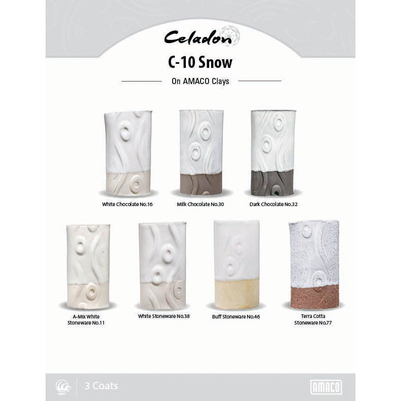 Amaco Celadon Glazes - Snow clay comparison