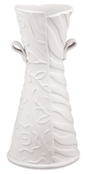 Amaco No. 25 White Art Clay - Clay tapered and textured vase with two small handles. Amaco No. 25 White Art Clay - Clay tapered and textured vase with two small handles.