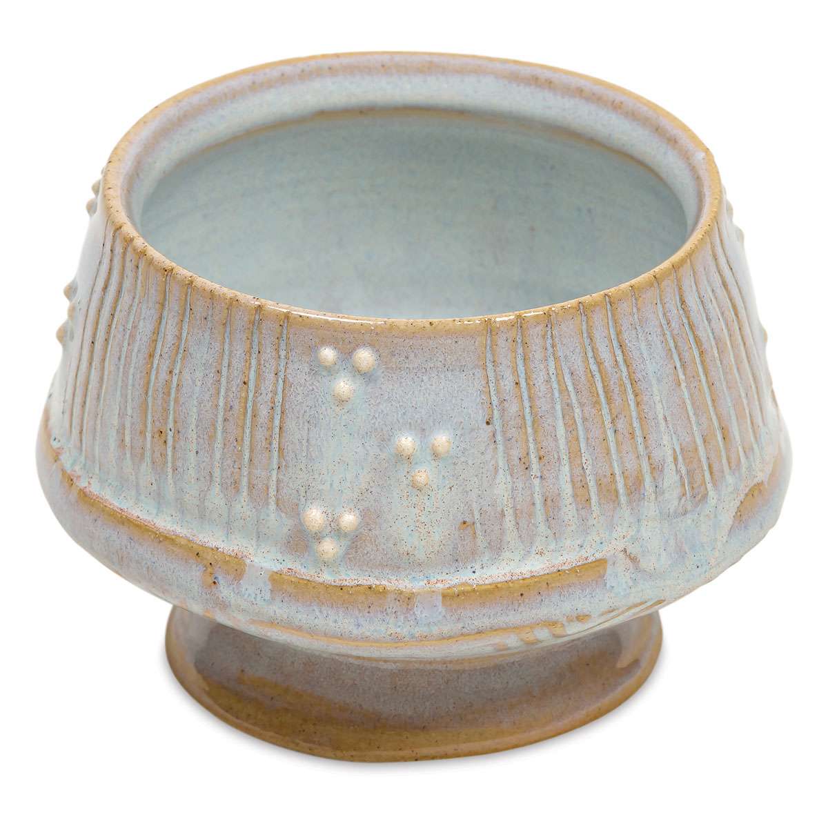 Spectrum Floating Glaze - Front view of stoneware clay vase with Pearl White Glaze 
