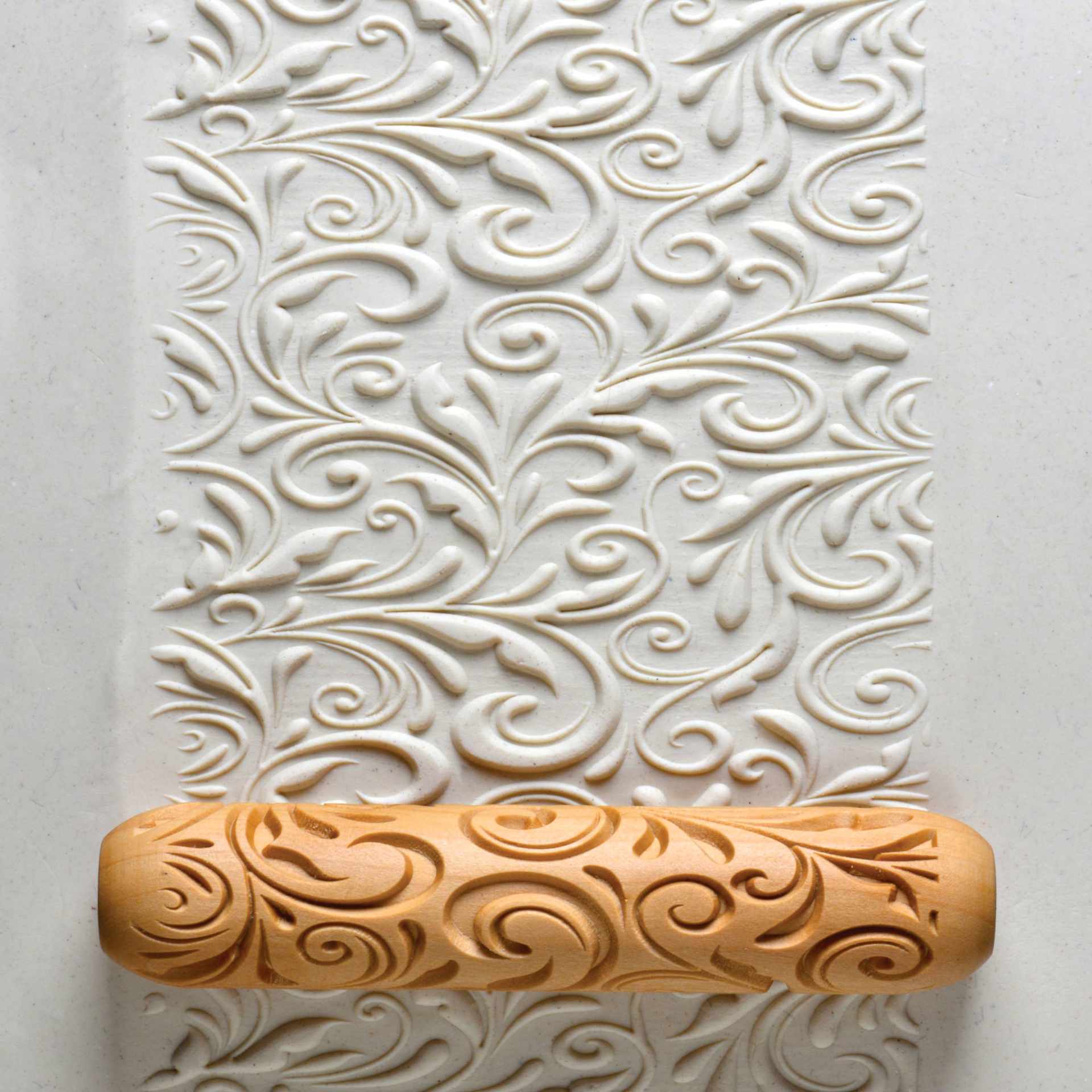 MKM Pottery Tools Big Hand Roller - Floral Fun applied to clay