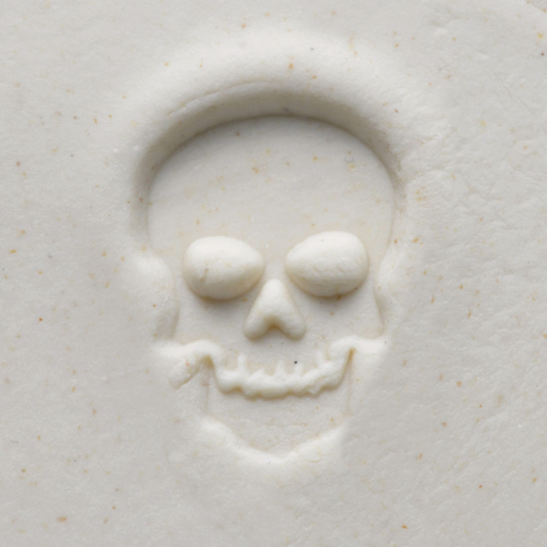 MKM Pottery Tools Medium Round Stamp - SCM-106, Skull applied to clay